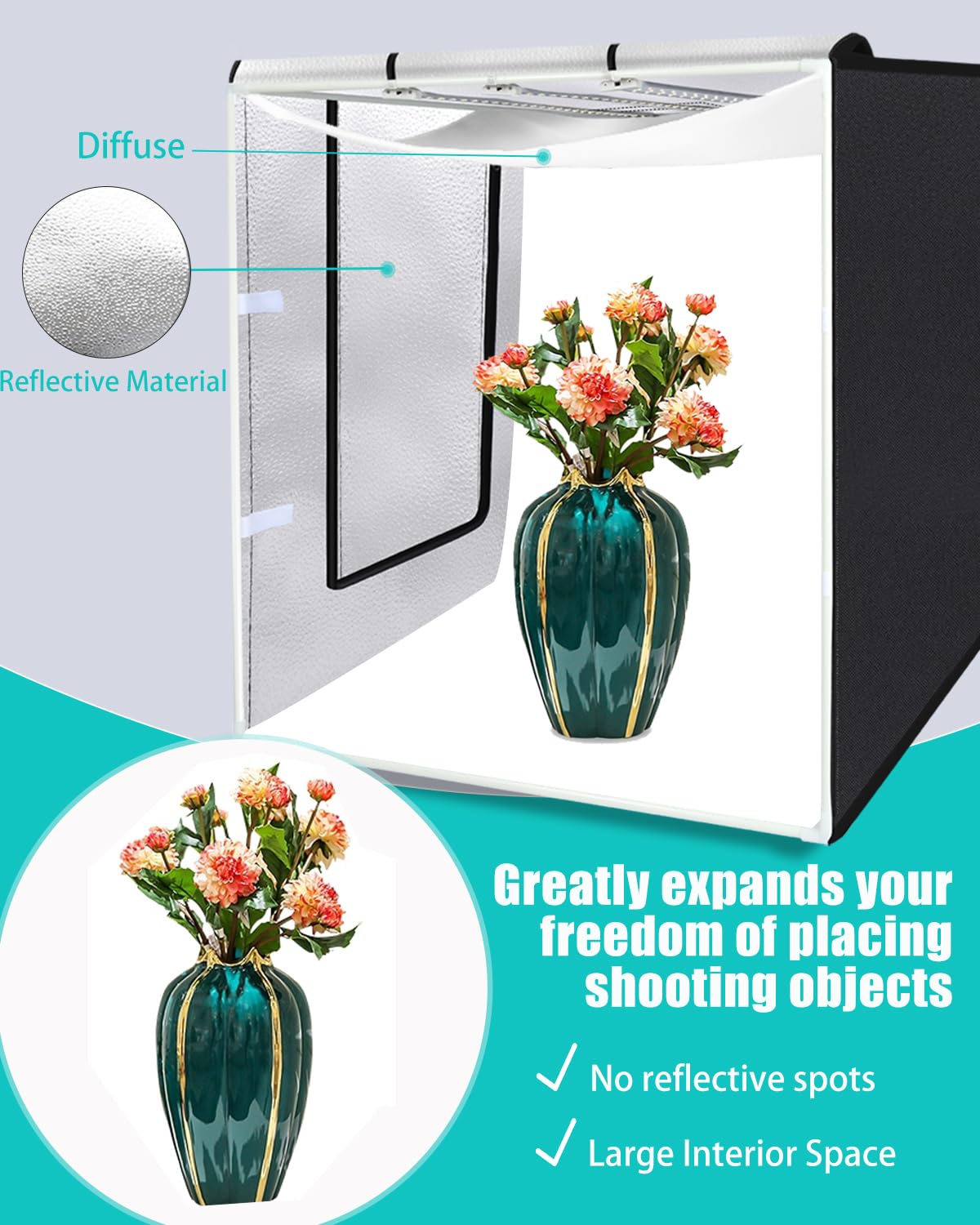 Light Box Photography, Puluz 31'' Portable Photo Studio Light Box With 156 Led Lights &3 Color Backdrops Professional Photograph