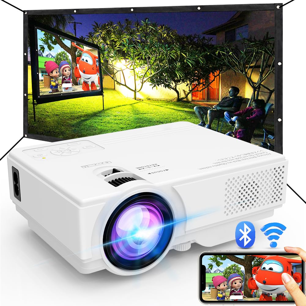 Projector With Wifi And Bluetooth, 2024 Upgrade Outdoor Projector, Mini Movie Projector Supports 1080P Synchronize Smartphone Sc