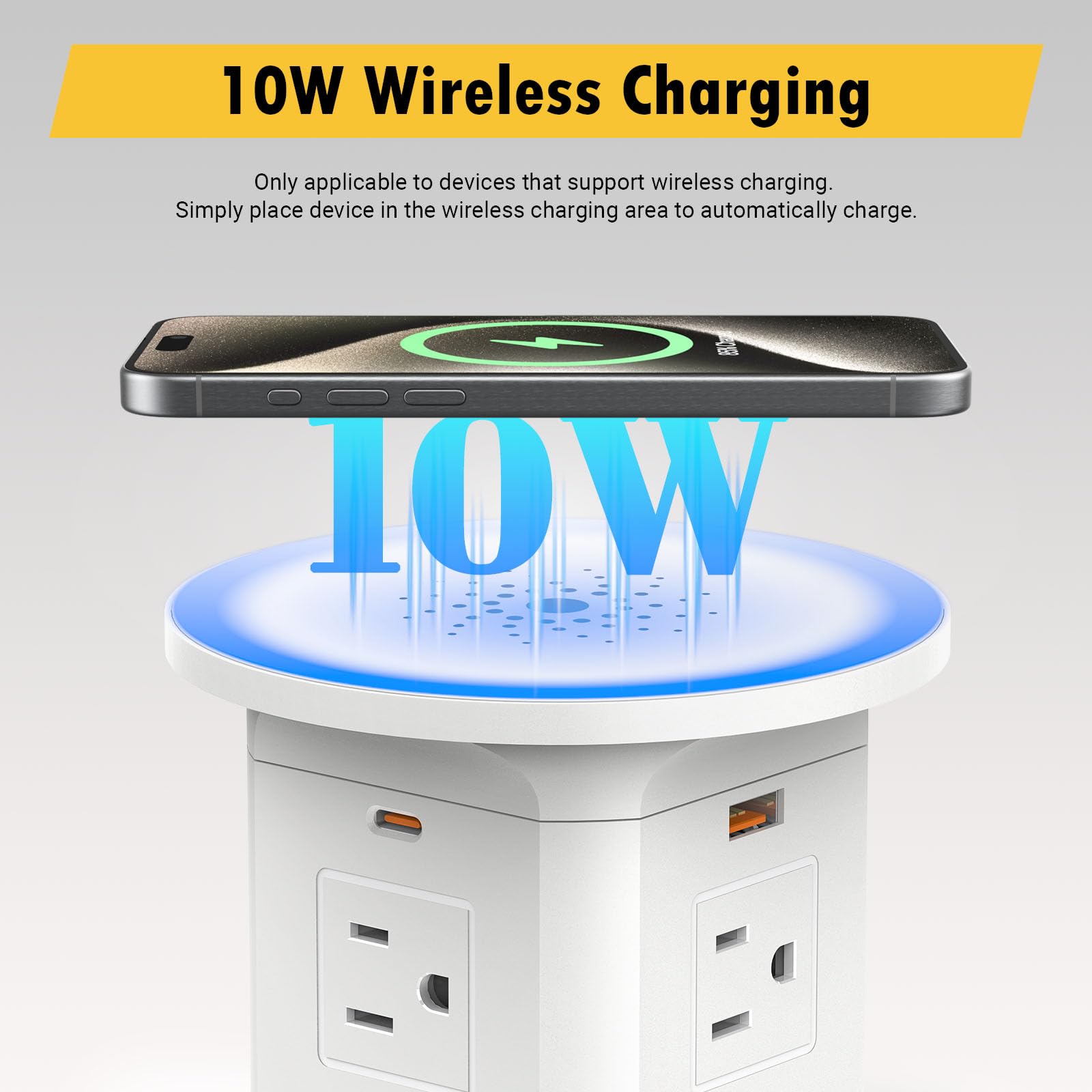 Kungfuking Pop Up Outlet For Countertop Kitchen, 65W Usb C Wireless Counter Top Electrical Power Outlet, 15A/1875W Receptacle Ch