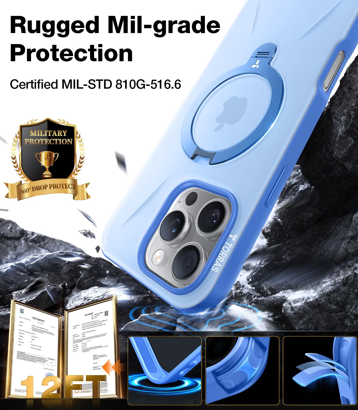 Torras 360 Spin Magnetic Stand For Iphone 16 Pro Max Case, Fit For Magsafe, Military Grade Protective Case For Iphone 16 Pro Max