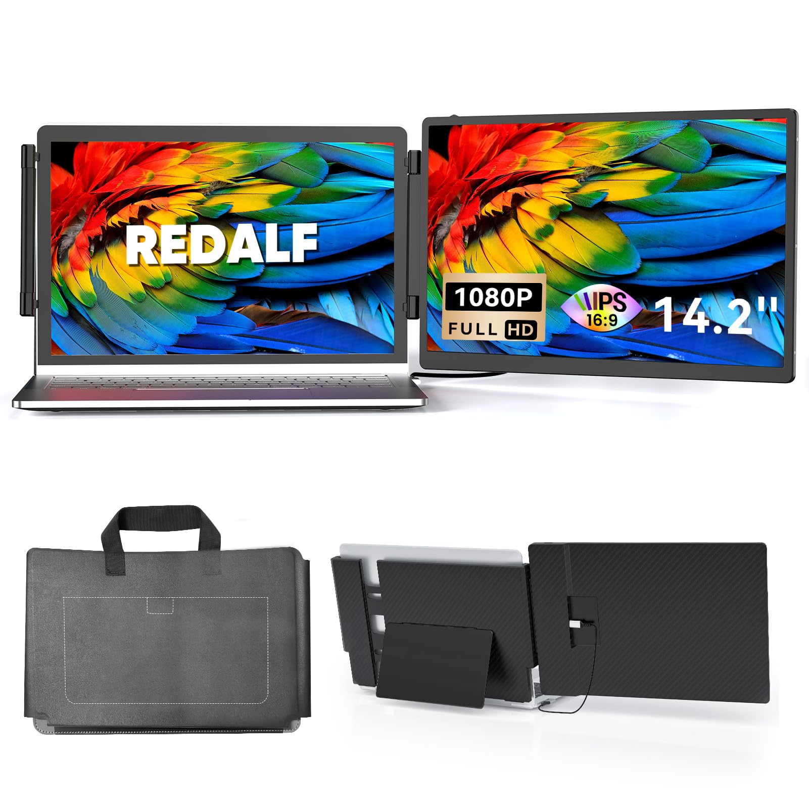 Redalf Portable Monitor 14.2'' Fhd 1080P Fhd Ips Usb C Hdmi Laptop Screen Extender Ips Display Speakers, Plug&Play, External Mon
