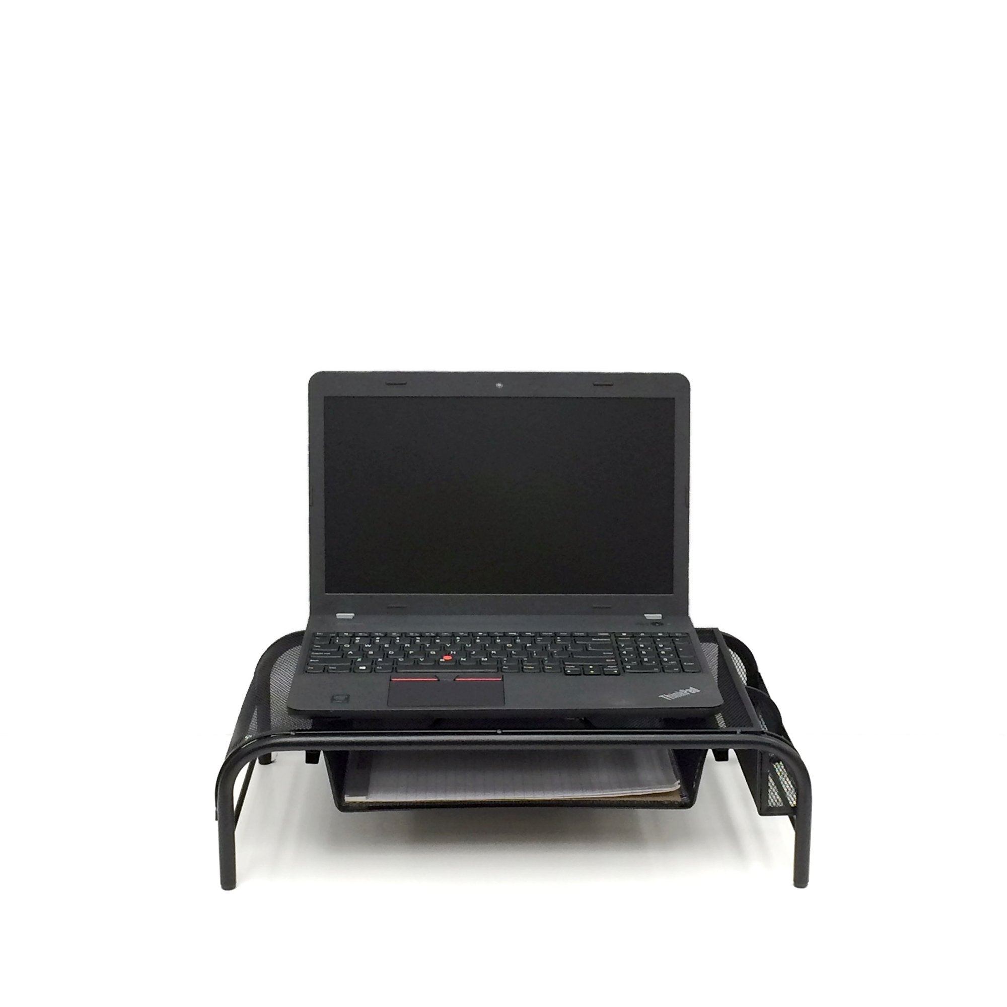 Mind Reader Monitor Stand, Ventilated Laptop Riser, Paper Tray, Storage, Office, Metal Mesh, 20''L X 11.5''W X 5.5''H, Black