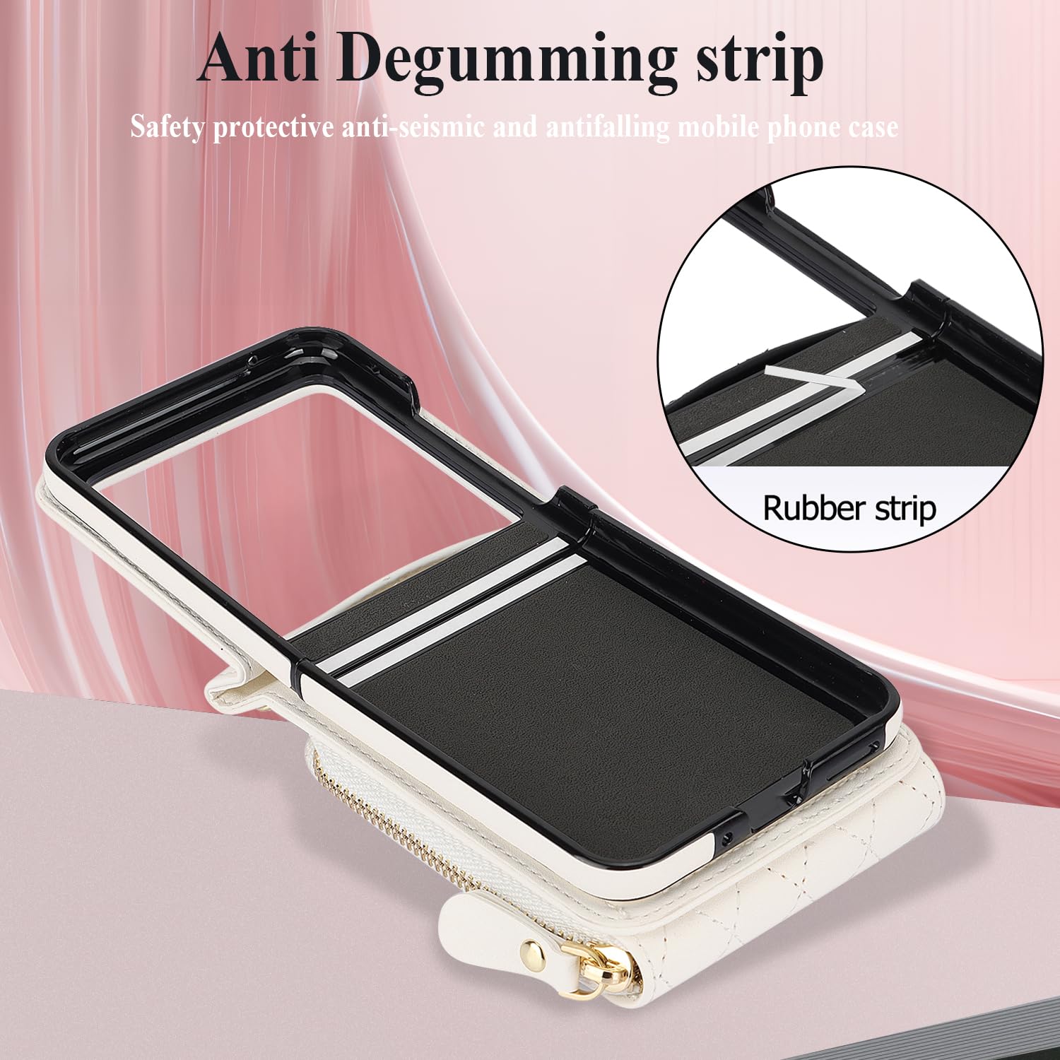 Ninki Compatible For Motorola Razr 2024 Plus Case With Card Holder,Leather Case For Moto Razr 2024 Plus Finger Loop Strap Anti-F