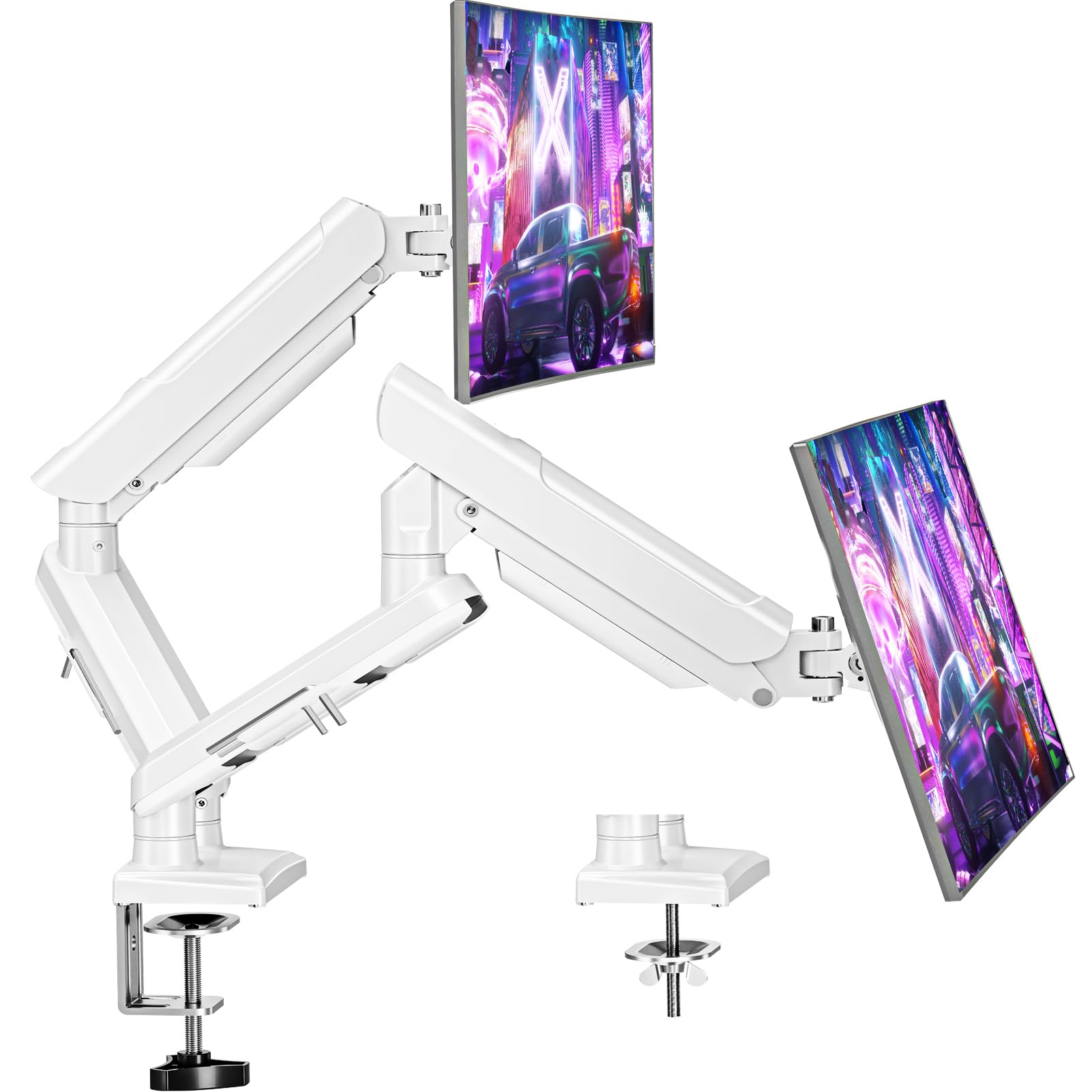 Monitor Arm For 1332 Inch Screens, Monitor Desk Mount, Adjustable Height, Vesa Mount With Clamp & Grommet Bases, Freelift White
