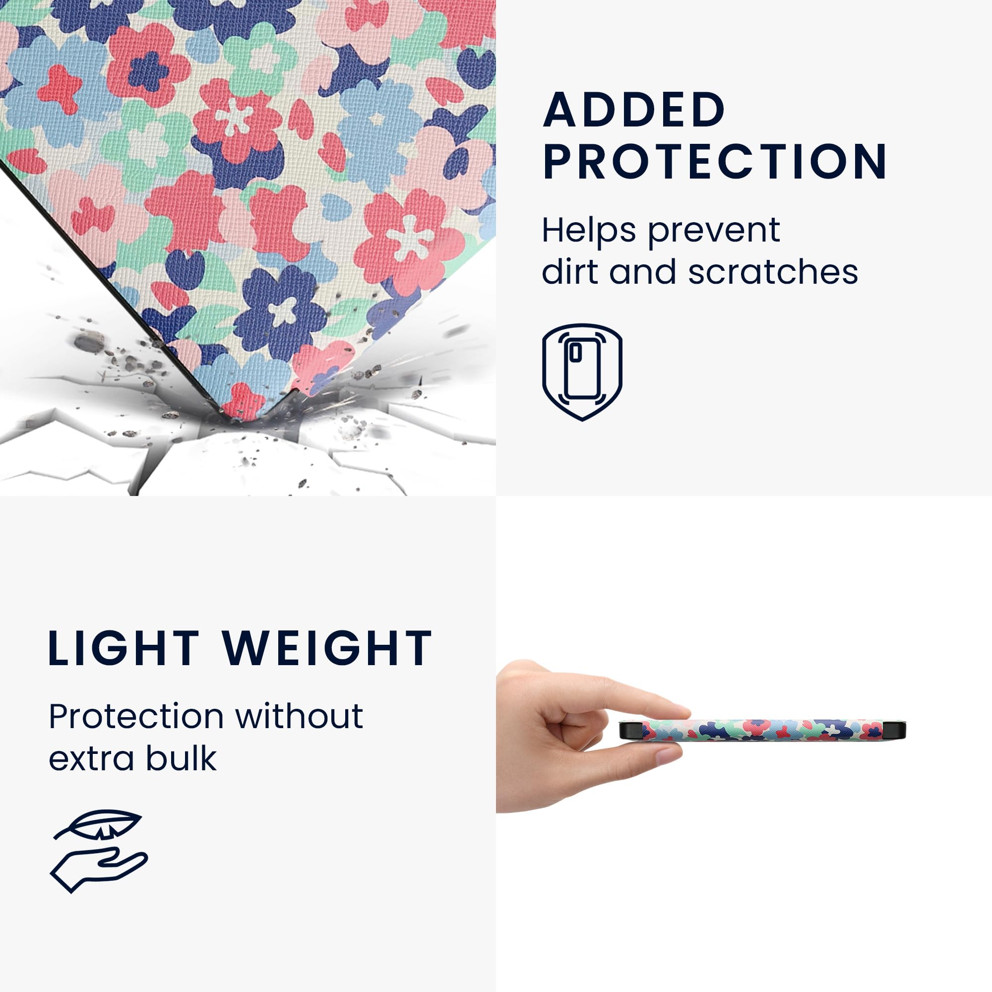 Kwmobile Case Compatible With Kobo Libra 2 Case   Ereader Cover   Pastel Flowers Red/Dusty Pink/Blue