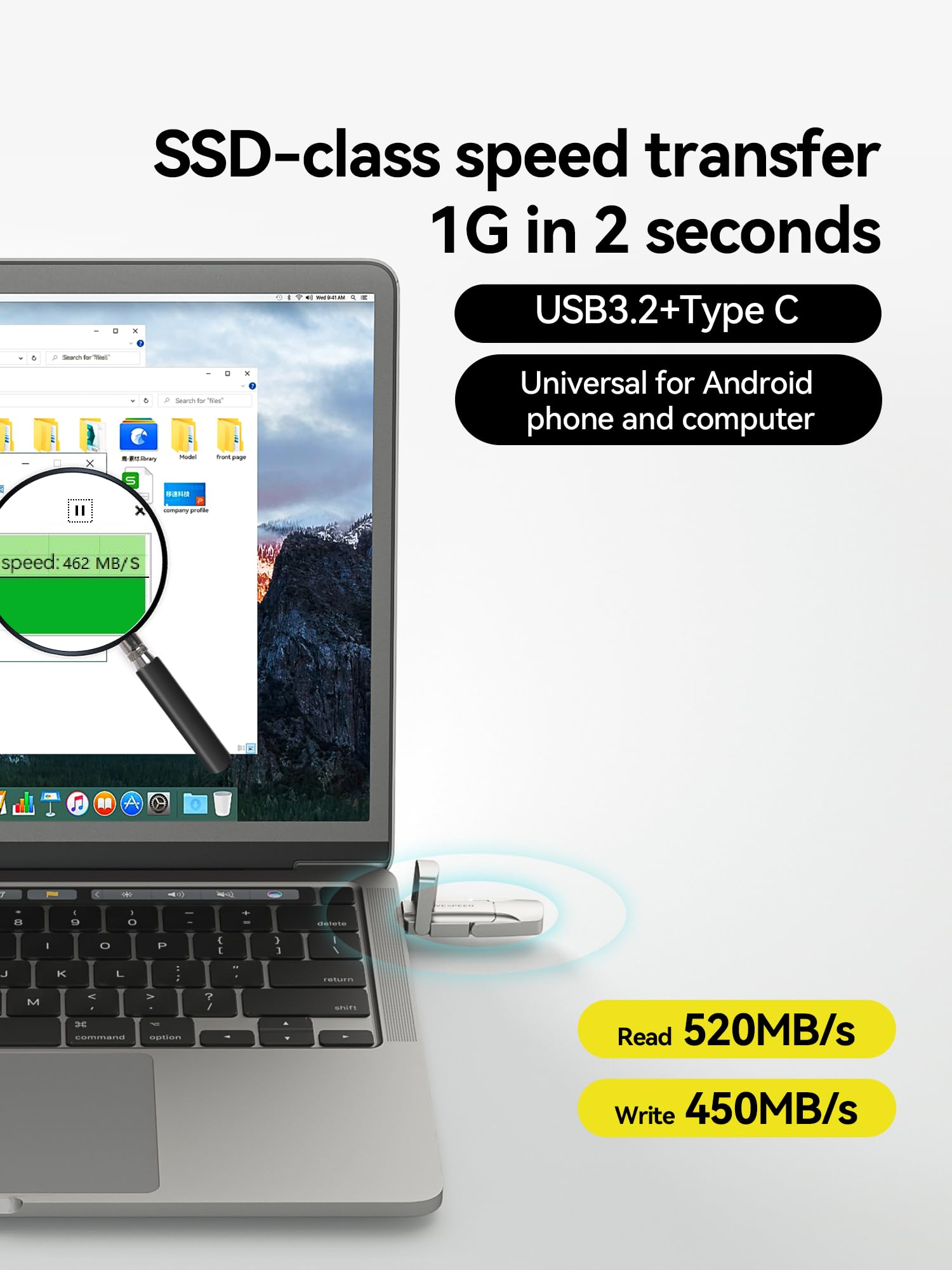 Move Speed 512Gb Usb 3.2 Solid State Flash Drive 520Mb/S High Speed Type C Usb Drive Usb Gen 2 Thumb Drive With Keychain Leather