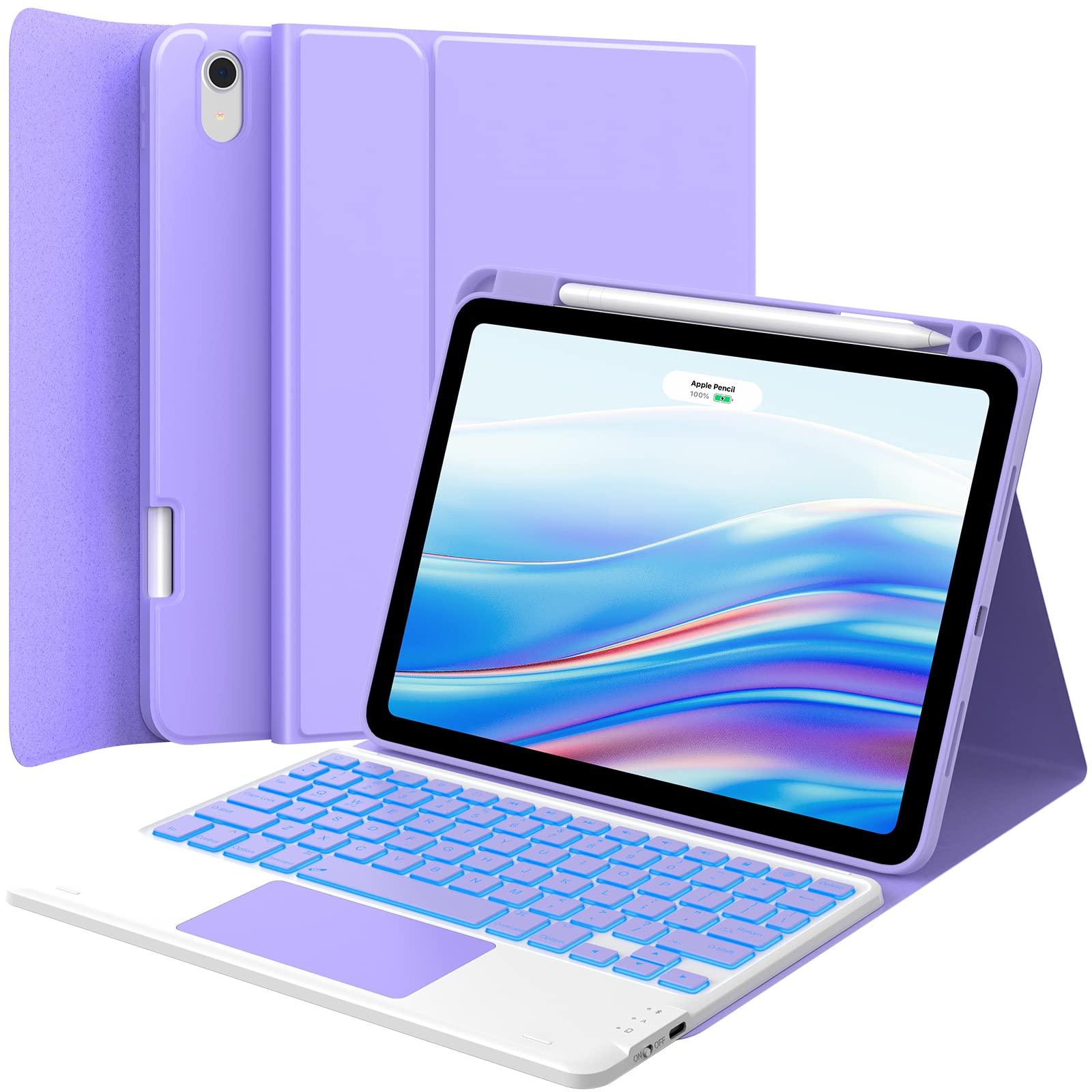 GreenLaw Keyboard Case for iPad Air 5th Gen/4th Gen, Stain Resistant, 7-Color Backlit, Dual-Device Connection, for 10.9 inch, La