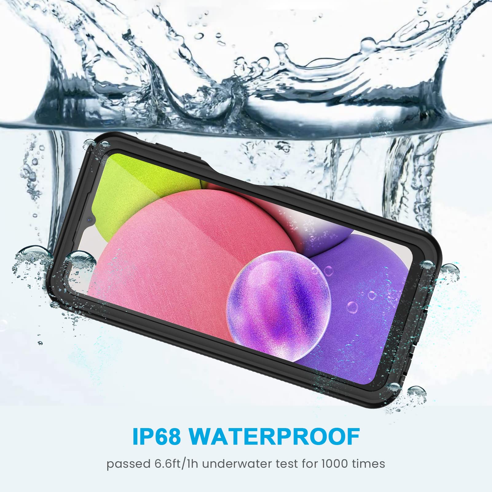 Lanhiem For Samsung Galaxy A03S Phone Case, Ip68 Waterproof Dustproof With Built In Screen Protector, Heavy Duty Full Body Prote