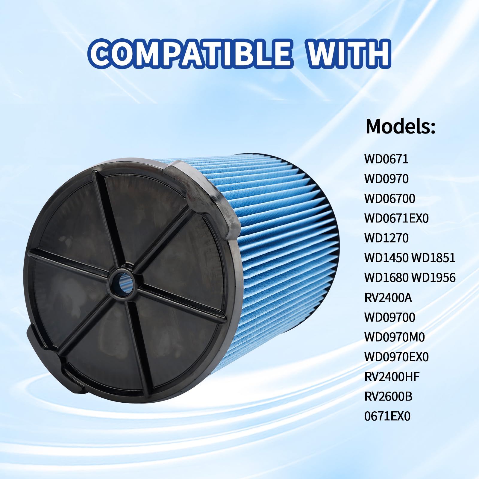 2 Pack Vf5000 Replacement Filter, 3 Layer Pleated Wet/Dry Vacuum Vf5000 Filter Compatible With Ridgid Shop Vac 5 20 Gallon Wet D