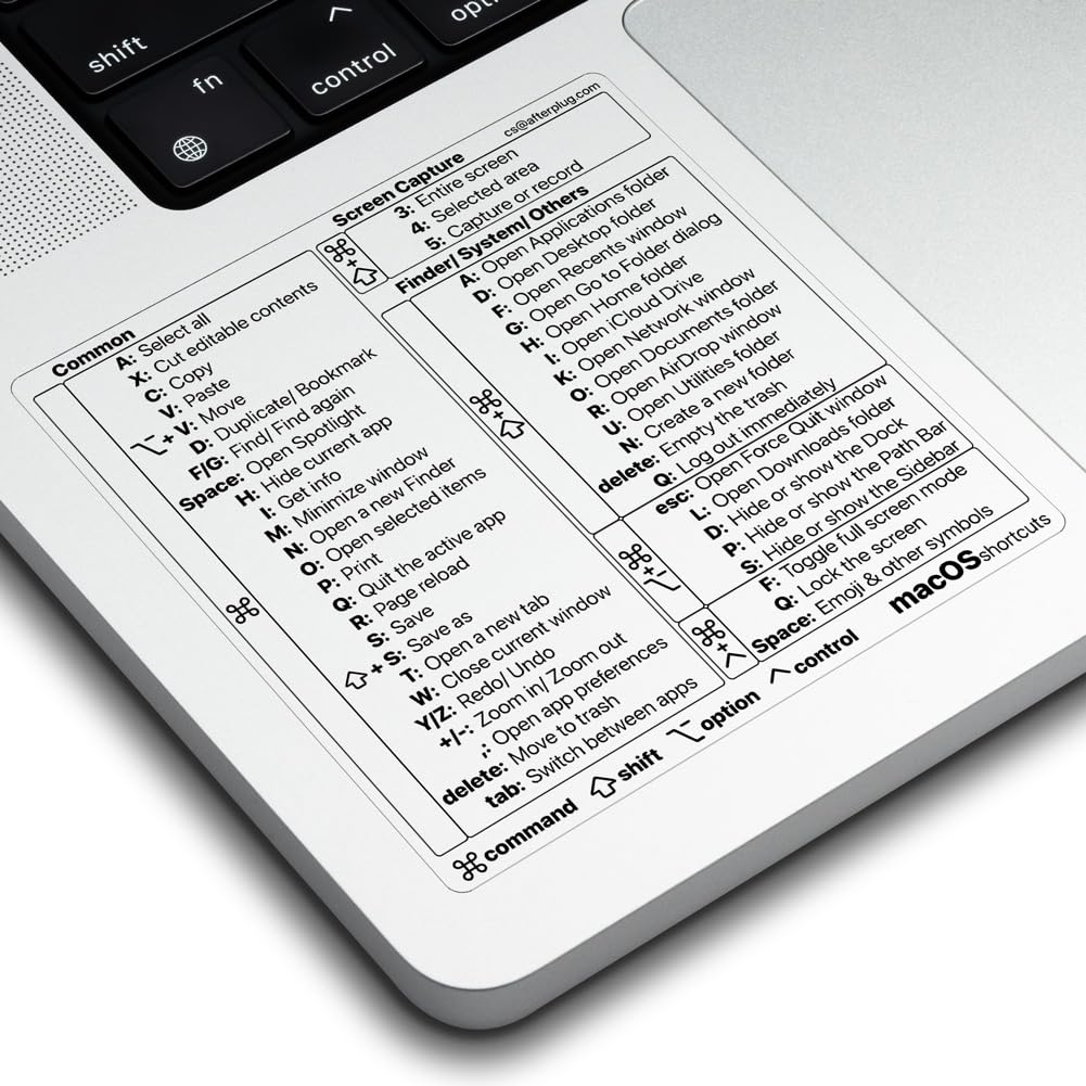 Afterplug Mac Os Keyboard Shortcuts Sticker, 50+ Shortcuts For 13 16 Inch Macbook Pro & Air (Sky Blue, Space Gray, Silver & Star