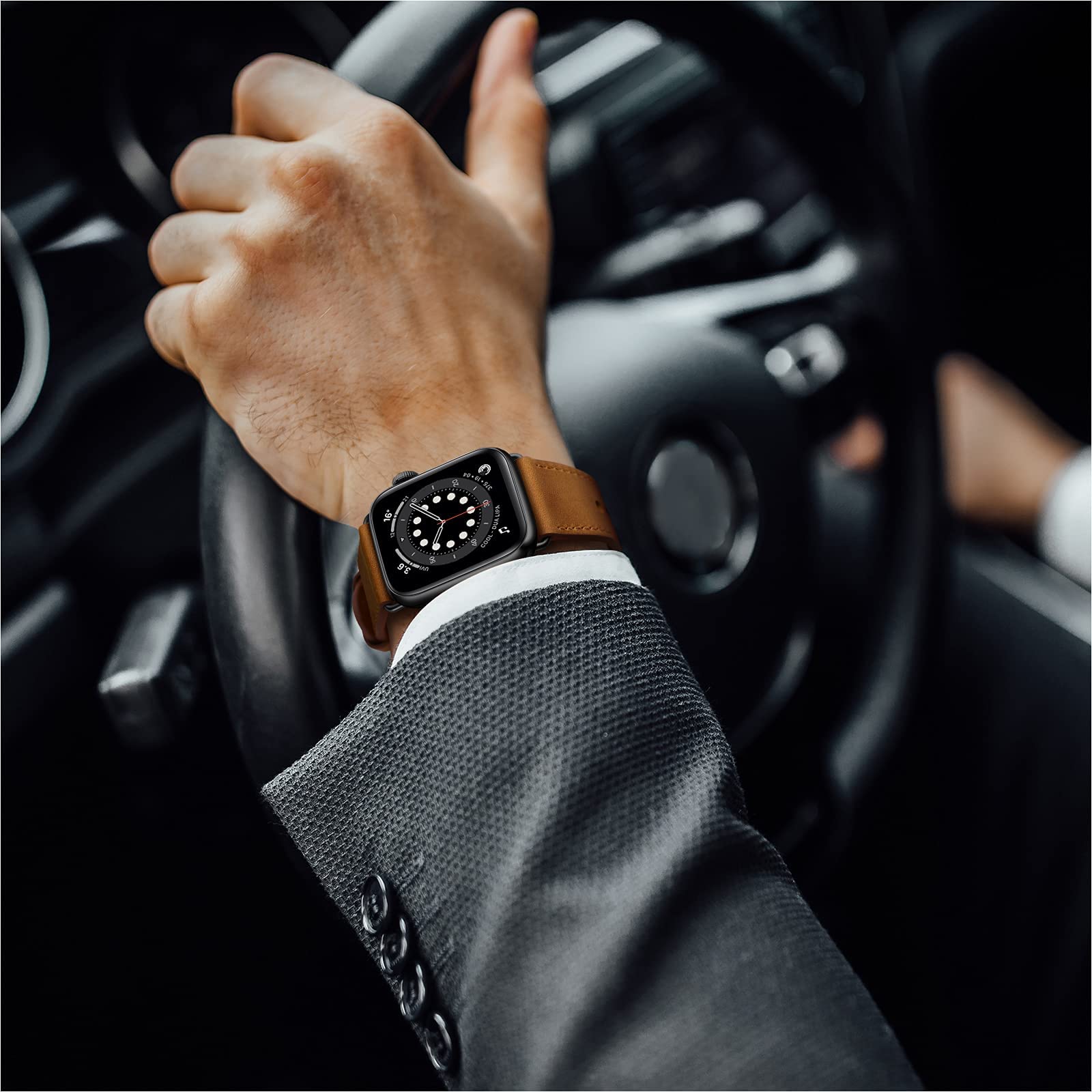 Ouheng Compatible With Apple Watch Band 49Mm 45Mm 44Mm 42Mm 41Mm 40Mm 38Mm, Genuine Leather Bands Strap For Iwatch Ultra Se2 Se