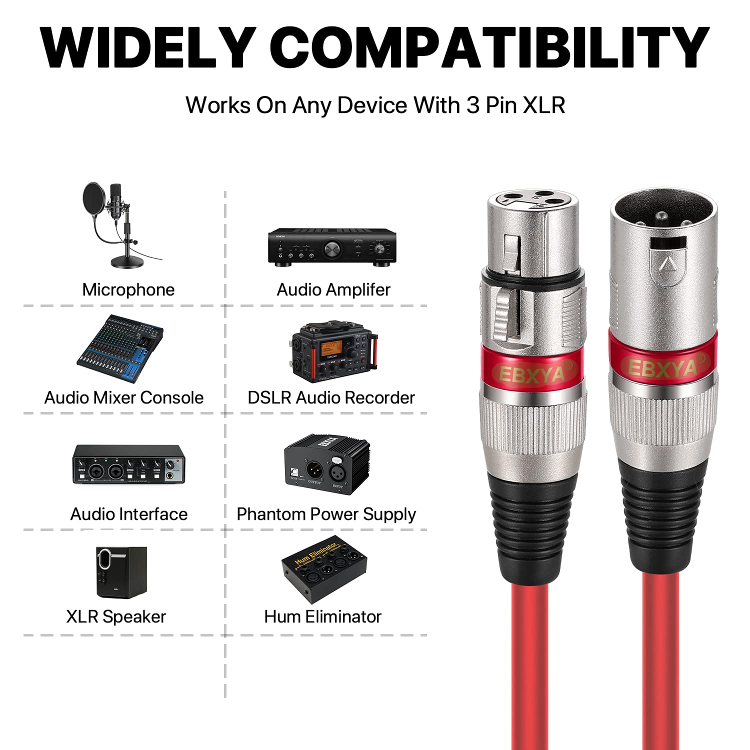 Ebxya Xlr Cable 25 Ft 10 Pack 3 Pins Balanced Xlr Microphone Cable Male To Female Suitable For Audio Mixer, Speaker Systems, Rad