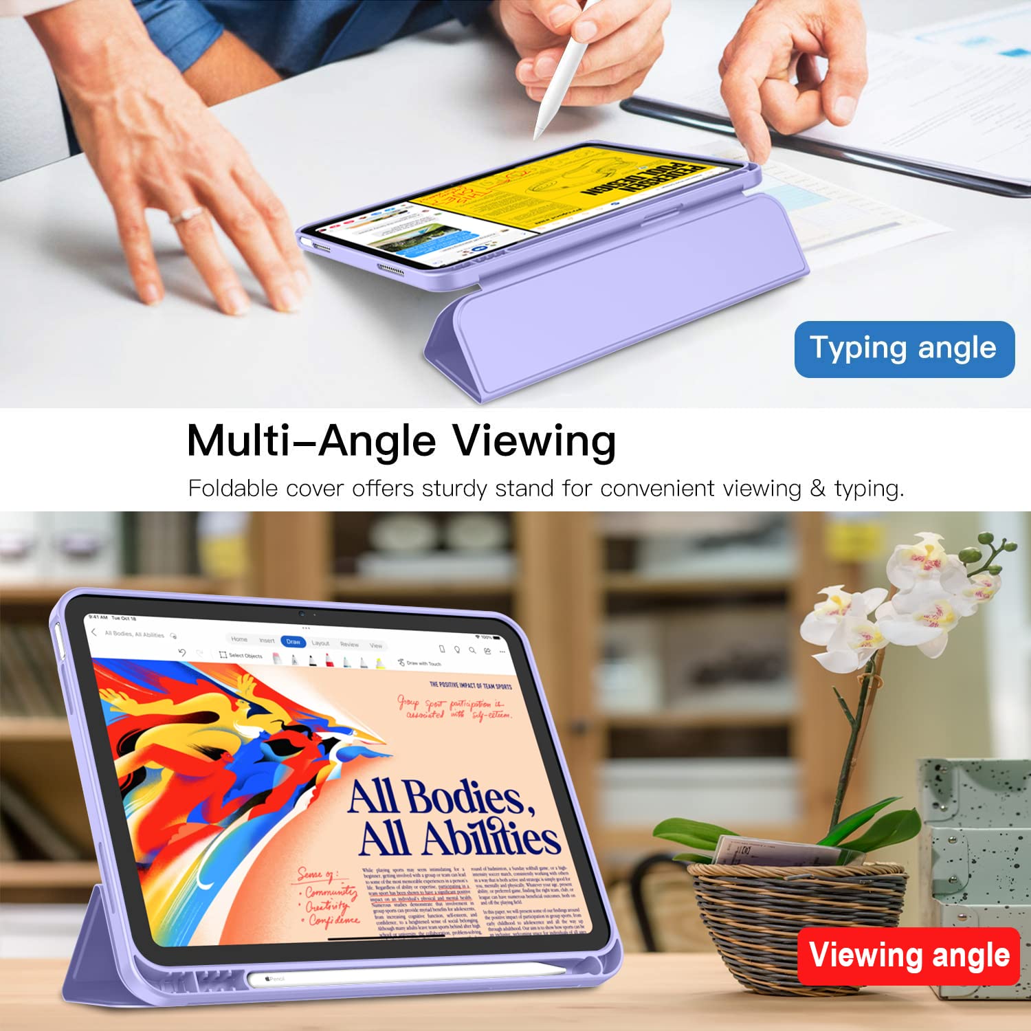 Imieet New Ipad (A16) 11Th Generation Case 11 Inch 2025, Ipad 10Th Generation Case 2022 10.9 Inch With Pencil Holder, Trifold Stand Smart Cover With Soft Tpu Back,Auto Wake/Sleep(Light Purple)