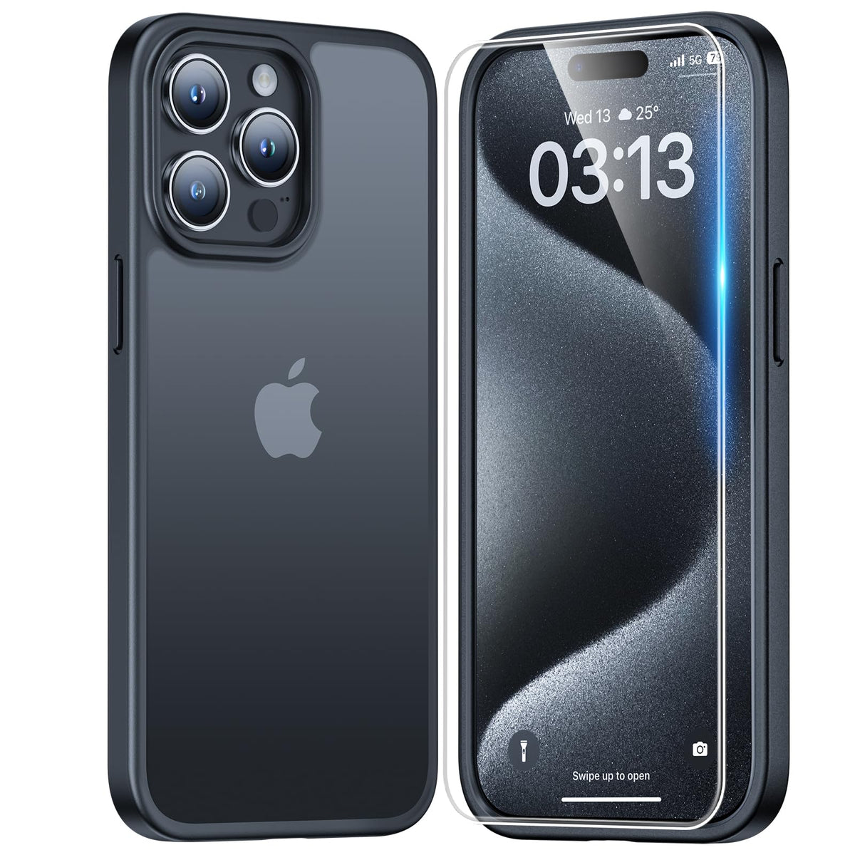 Tauri 3 In 1 For Iphone 15 Pro Case Matteblack, Translucent Matte Case With 2X Screen Protector, [Military Grade Protection] Sho