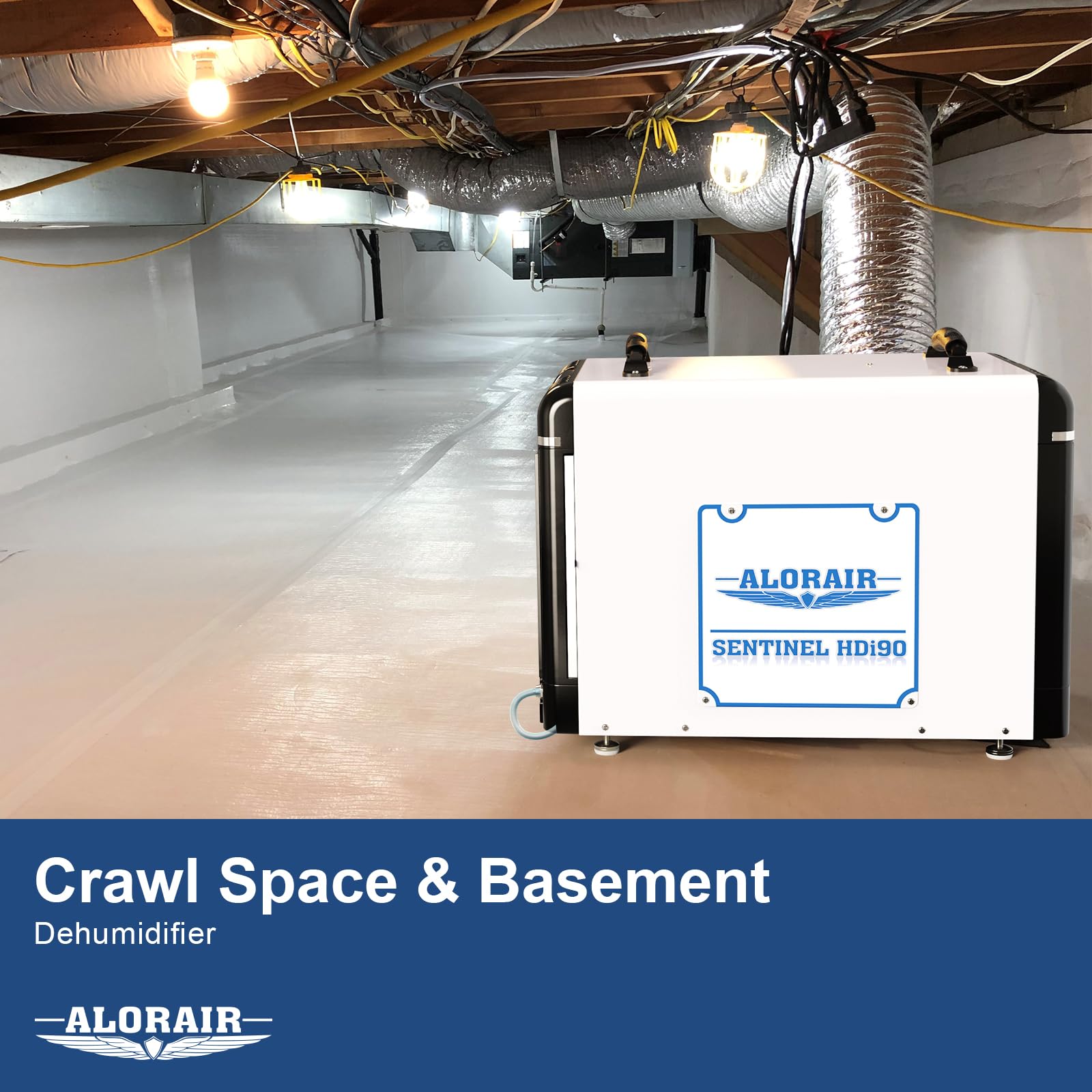 Alorair Basement/Crawlspace Dehumidifiers 198 Ppd (Saturation), 90 Pints (Aham), Condensate Pump, Auto Defrosting, Rare Earth Alloy Tube Evaporator