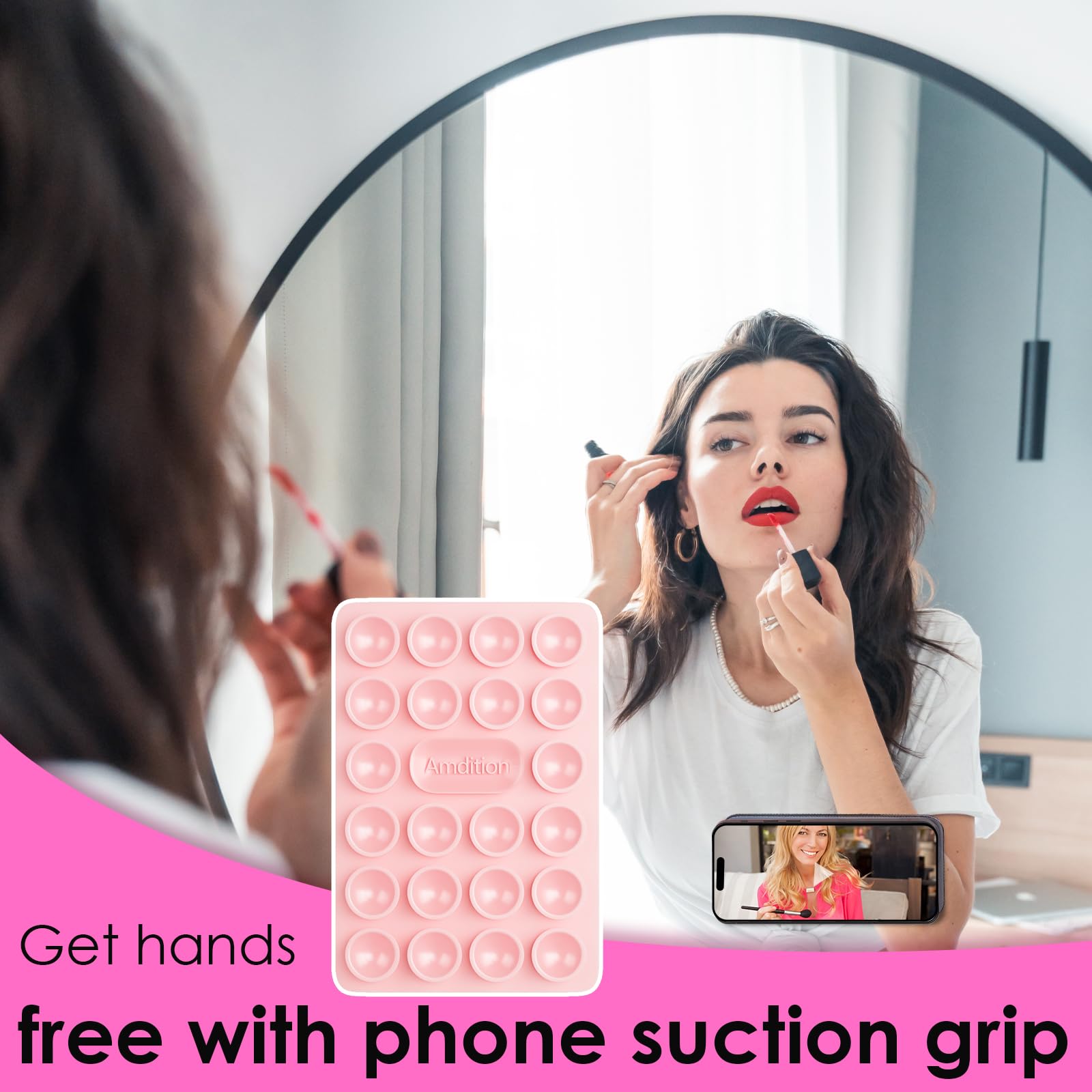 Royviva Double-Sided Silicone Suction Cup Phone Case Mount, Hands-Free Strong Grip Holder For Selfies & Videos, Universal Silico