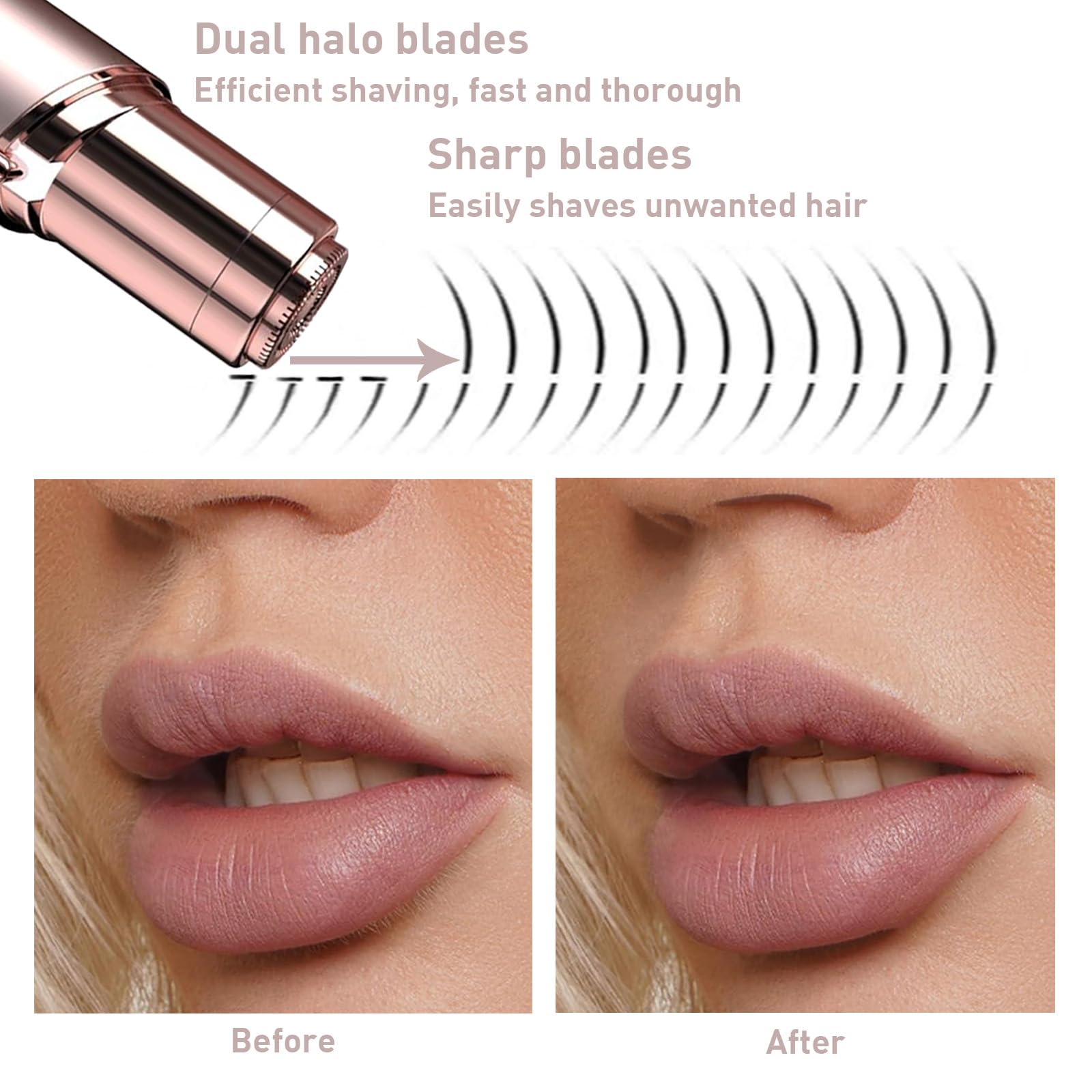 Women'S Painless Hair Remover For Women, Battery Powered Face Trimmer For Lips, Chin, Peach Fuzz With 2 Replacement Heads And 1