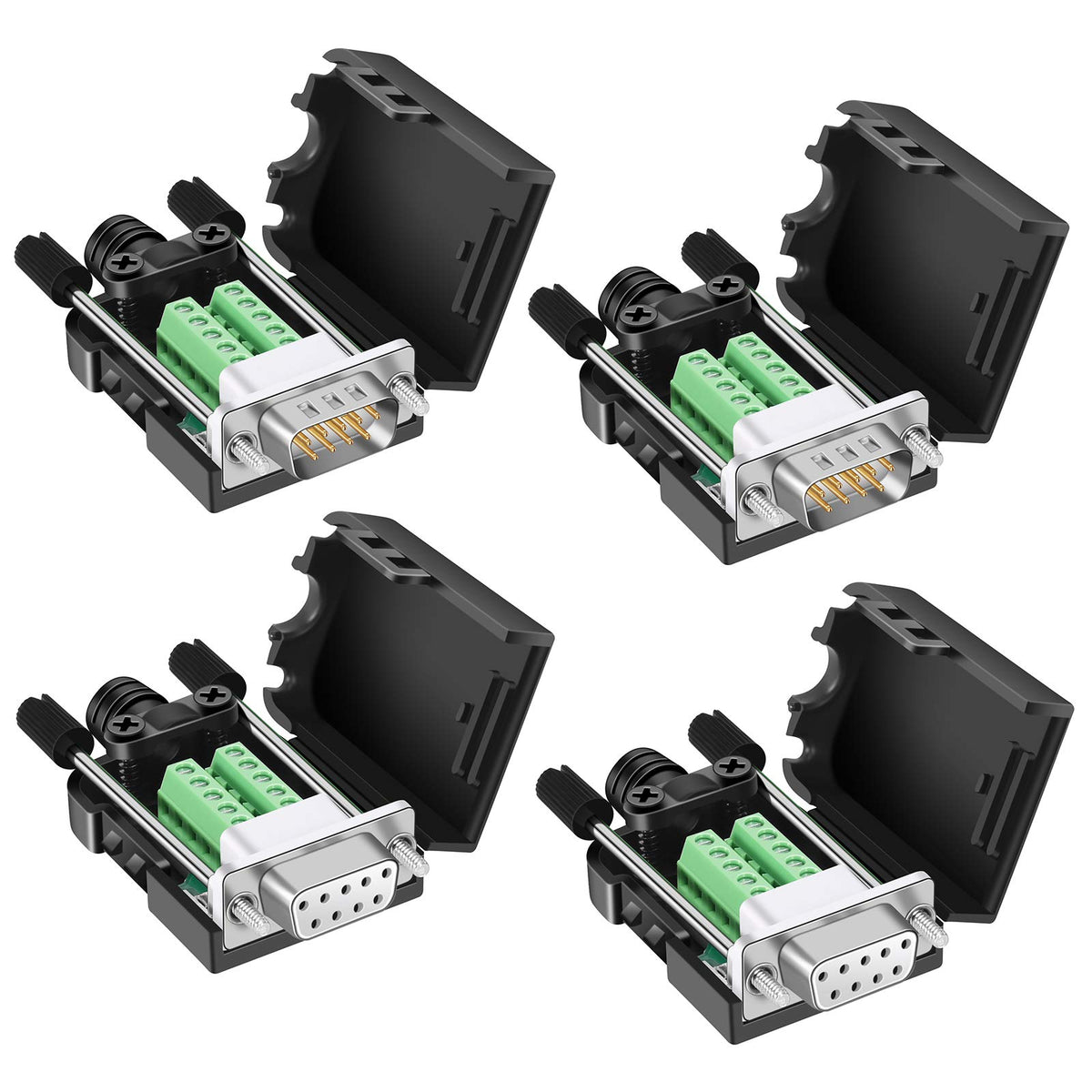 Bifale Db9 Breakout Connector (2 Male+2 Female), Db9 Solderless Connector Rs232 D-Sub Serial Adapters 16Mm Thinner 9 Pin Port Te