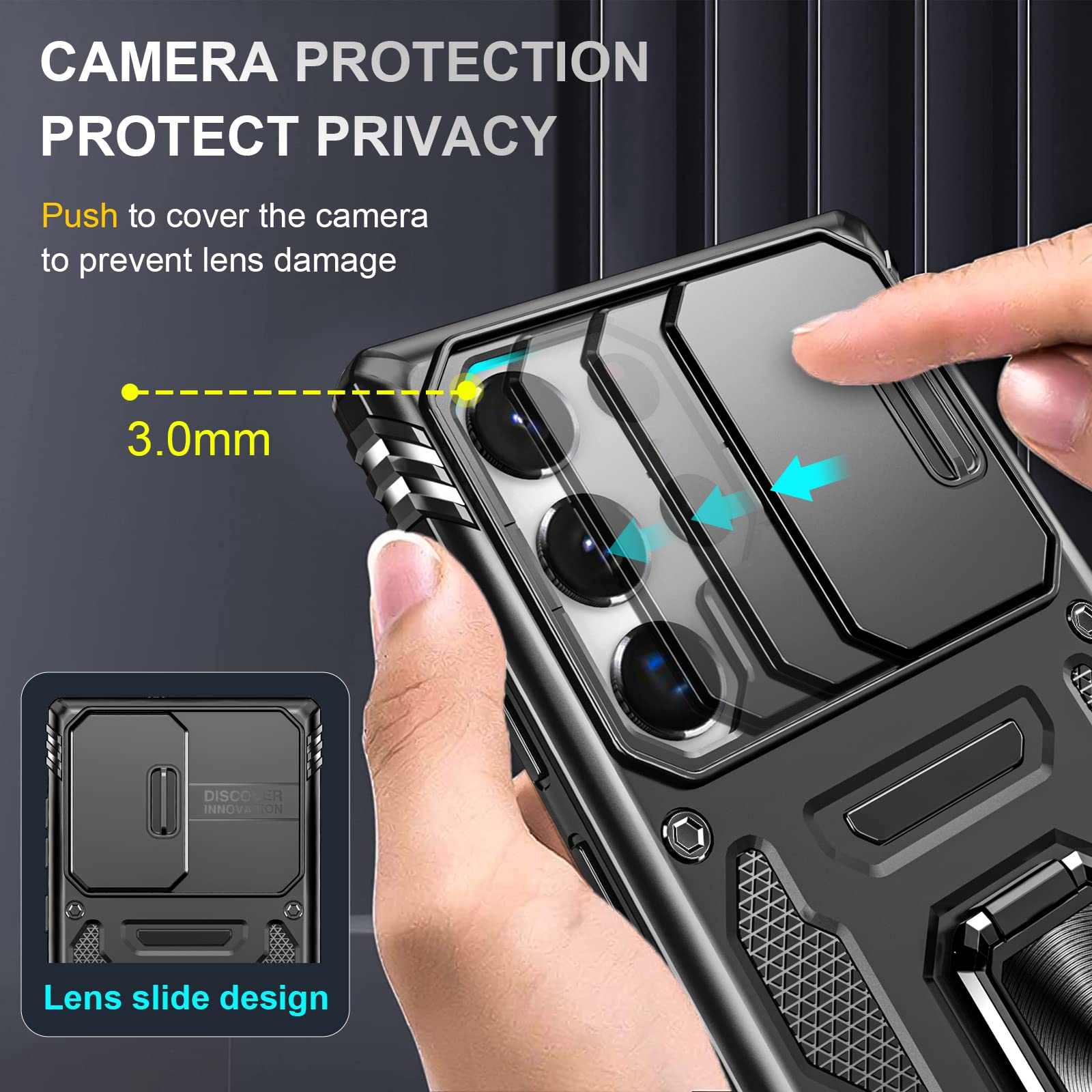 Saiboro Shockproof Phone Case for Samsung Galaxy S22 Ultra with Kickstand Camera Cover Magnetic Car Mount PC/TPU Silver