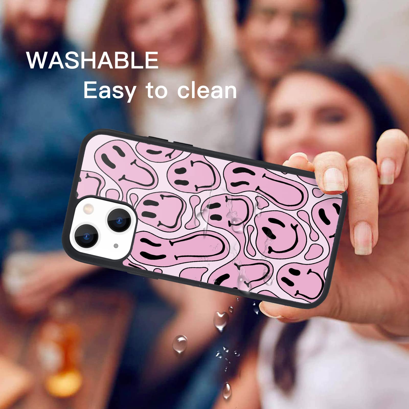 Maycari Compatible With Iphone 13 Pro Case Pink Funny Face, Hard Back Cover With Cute Trippy Pattern Design Soft Tpu Bumper Phon