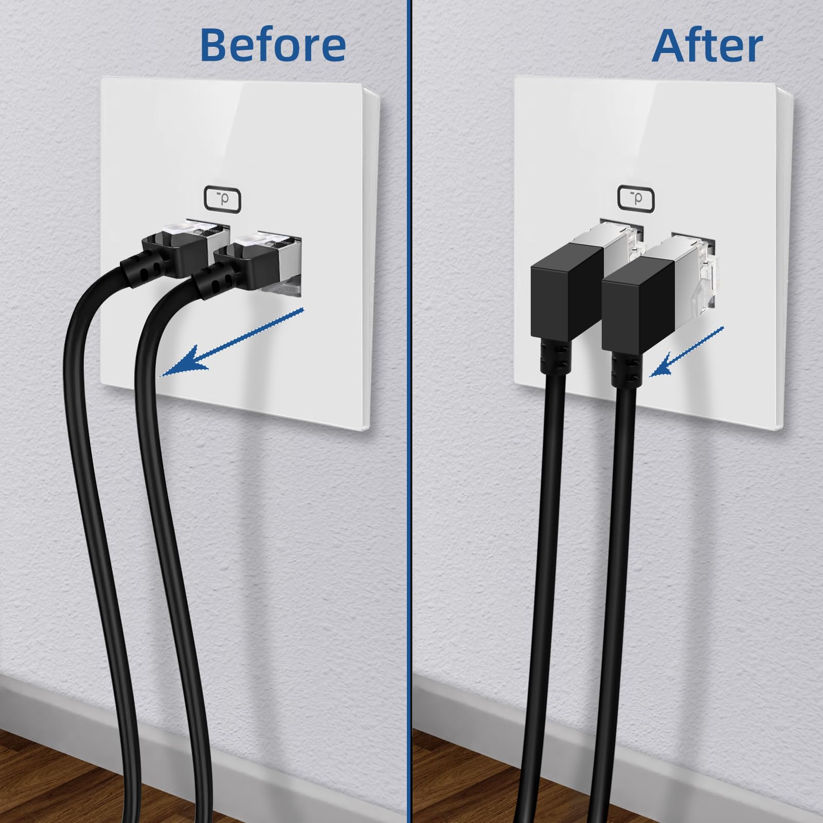 Dutevolns Slim Cat 6 Ethernet Cable 90 Left Angled 1.6 Feet, Ultra Thin & Flexible Rj45 Lan Cord Gigabit Applicable For Mac, Pc,