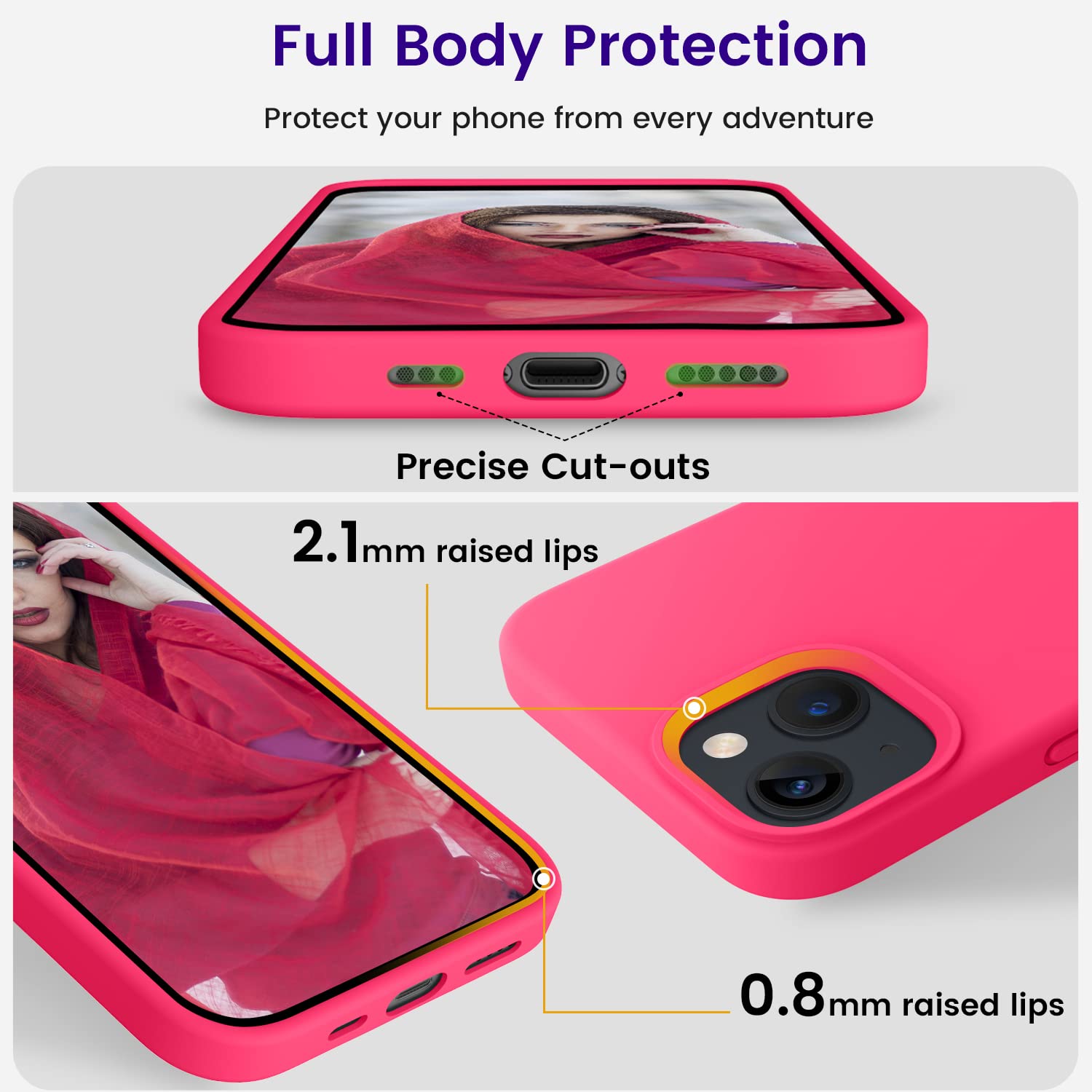 Otofly Designed For Iphone 14 Case, Silicone Shockproof Slim Thin Phone Case For Iphone 14 6.1 Inch (Neon Pink)