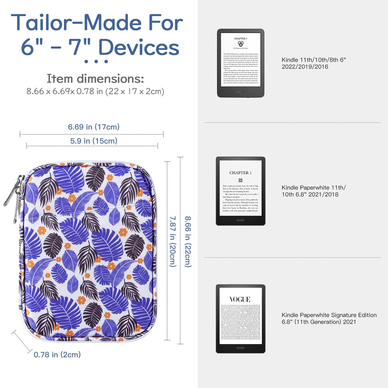 Vinabilia 6 7 Inch Protective Sleeve Carrying Case For All New 6'' Kindle 11Th Gen 2022/10Th Gen 2019/8Th Gen 2016, 6.8'' Kindle