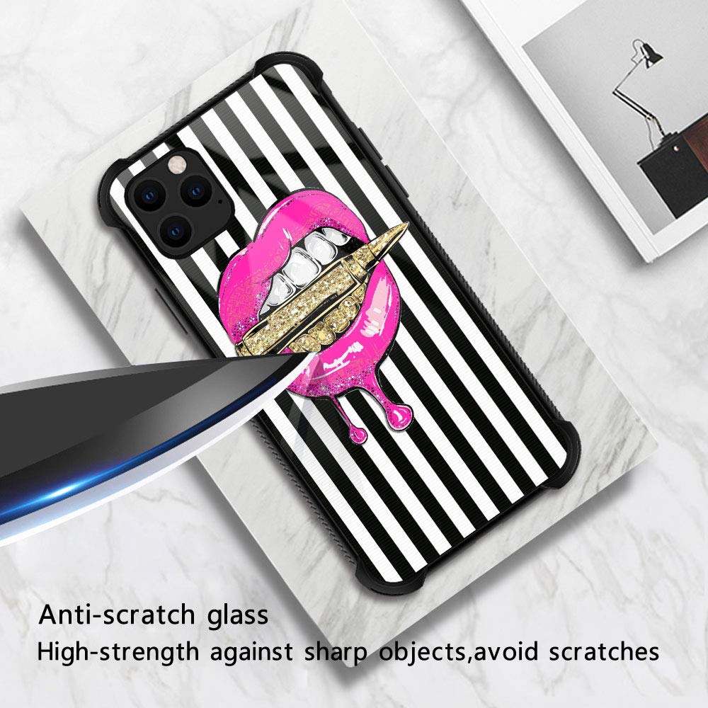 ZHEGAILIAN iPhone 13 Pro Pink Lips Pattern Organic Glass TPU Phone Case 6.1 inch