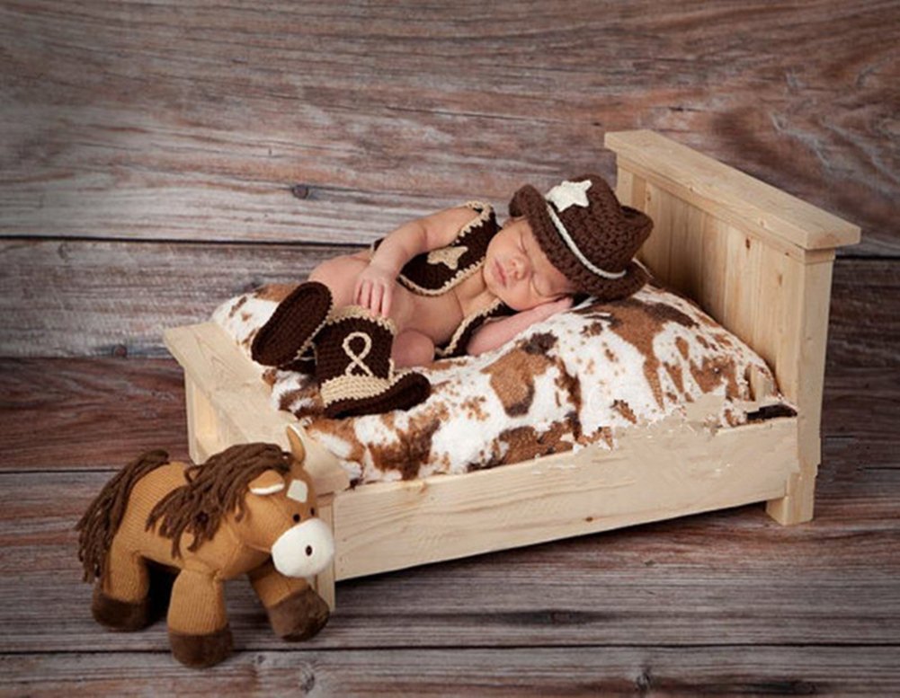 Pinbo Newborn Baby Boys Photo Prop Crochet Cowboy Set Hat Vest Boots Costume