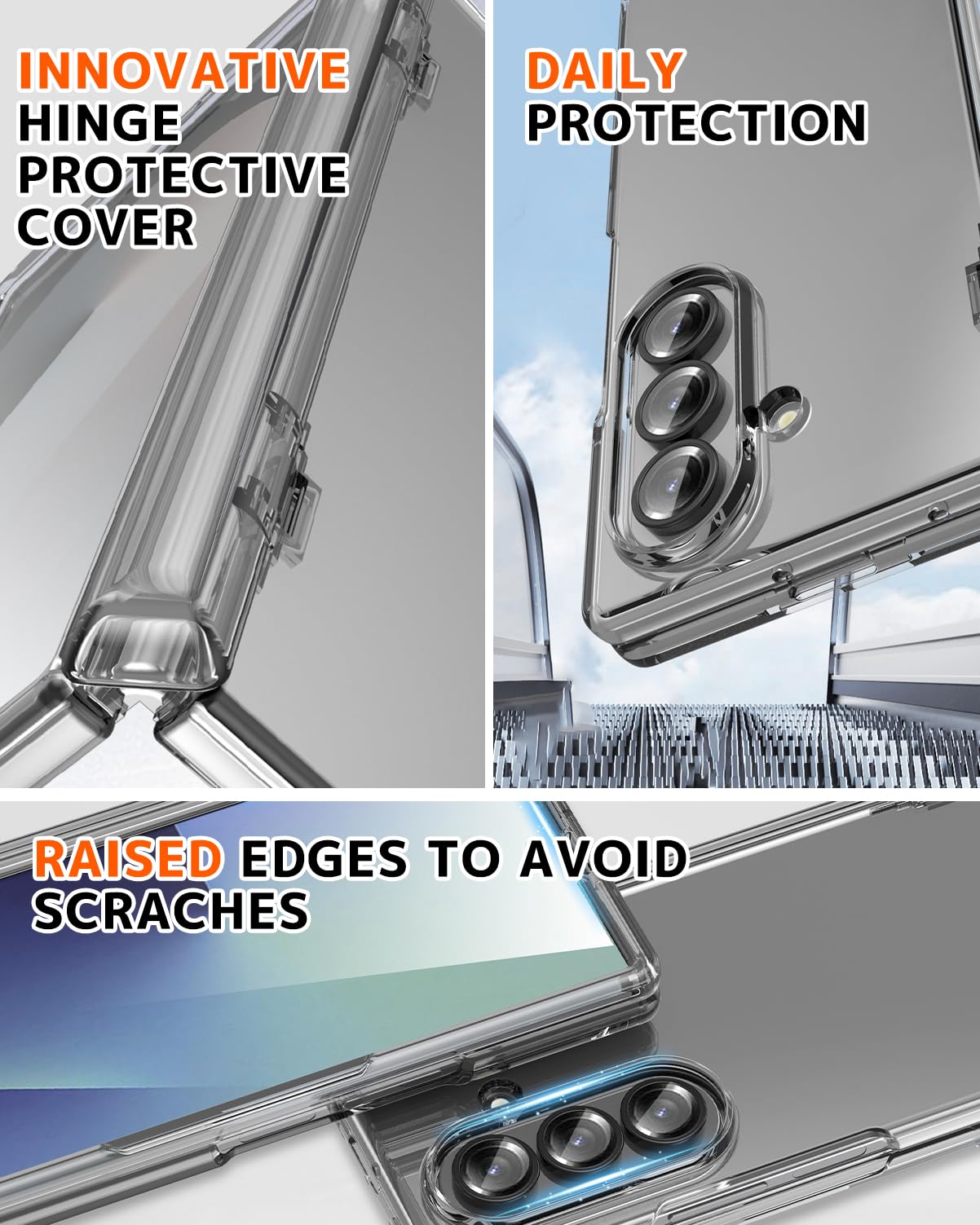 Ninki Transparent Cover For Samsung Galaxy Z Fold 7 Case Clear With Screen Protector,Hard Full Body Shockproof Crystal Slim Hing