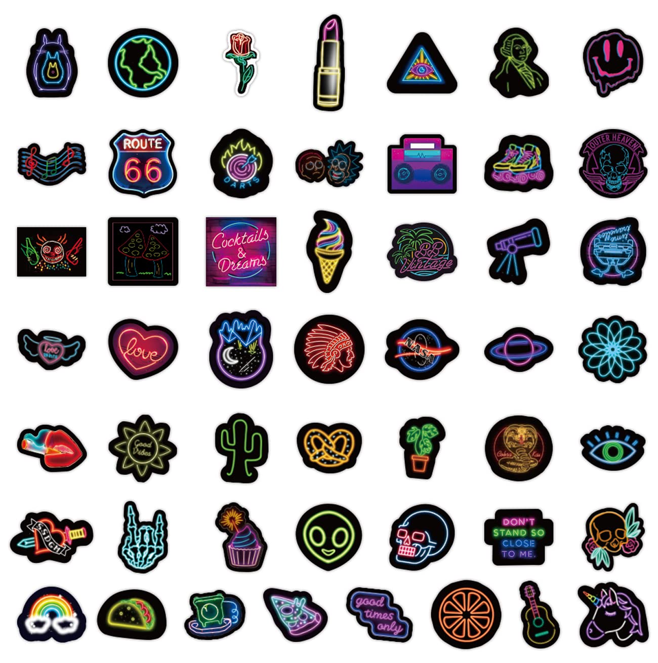 200Pcs Neon Style Stickers Decals, Cool Neon Light Stickers For Kids Teens Adults, Waterproof Vinyl Stickers For Laptop Water Bo
