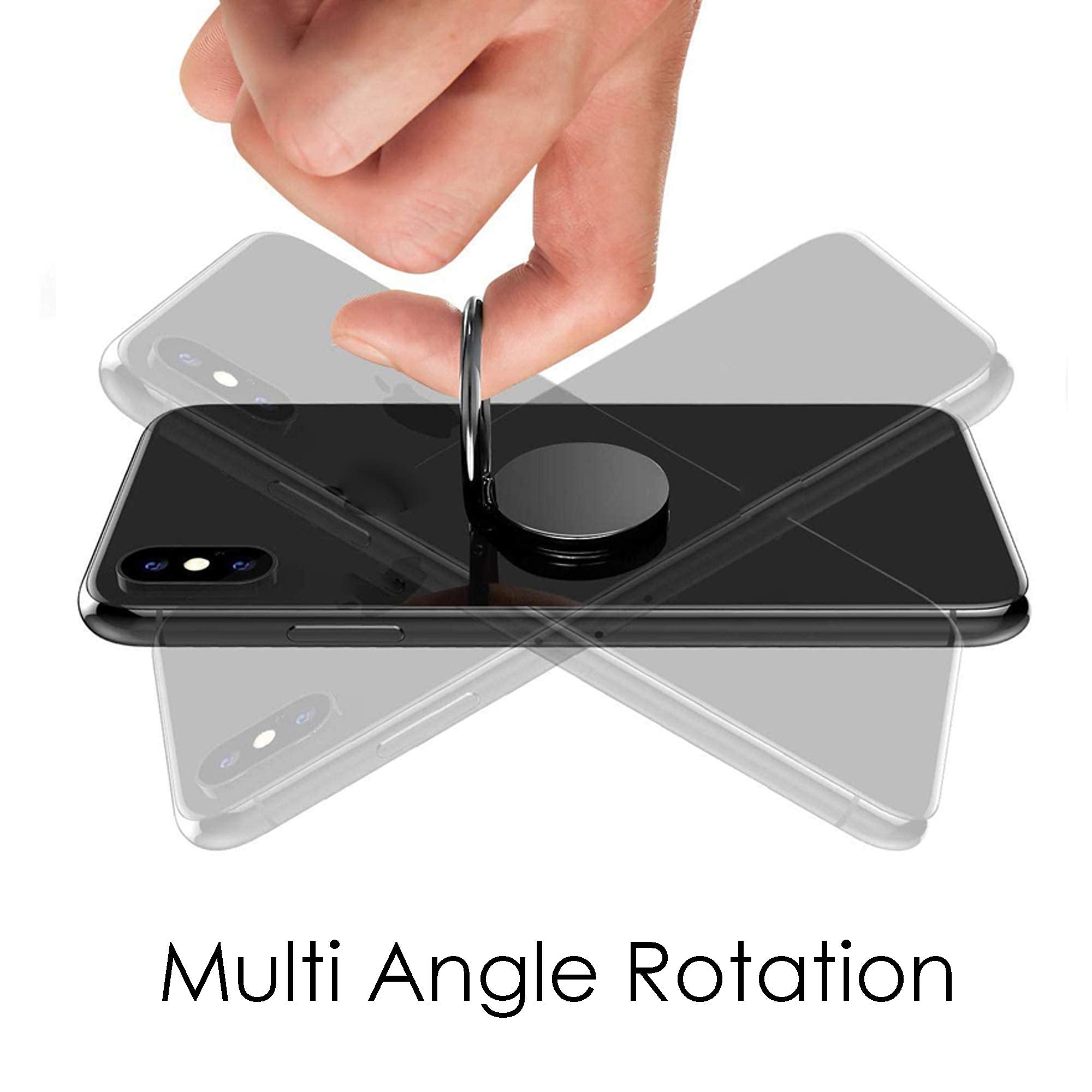 Pokanic 360° Rotation Metal Ring Holder for Cell Phones - Adjustable Finger Grip Kickstand, Compatible with iPhone, Samsung, LG (Black)