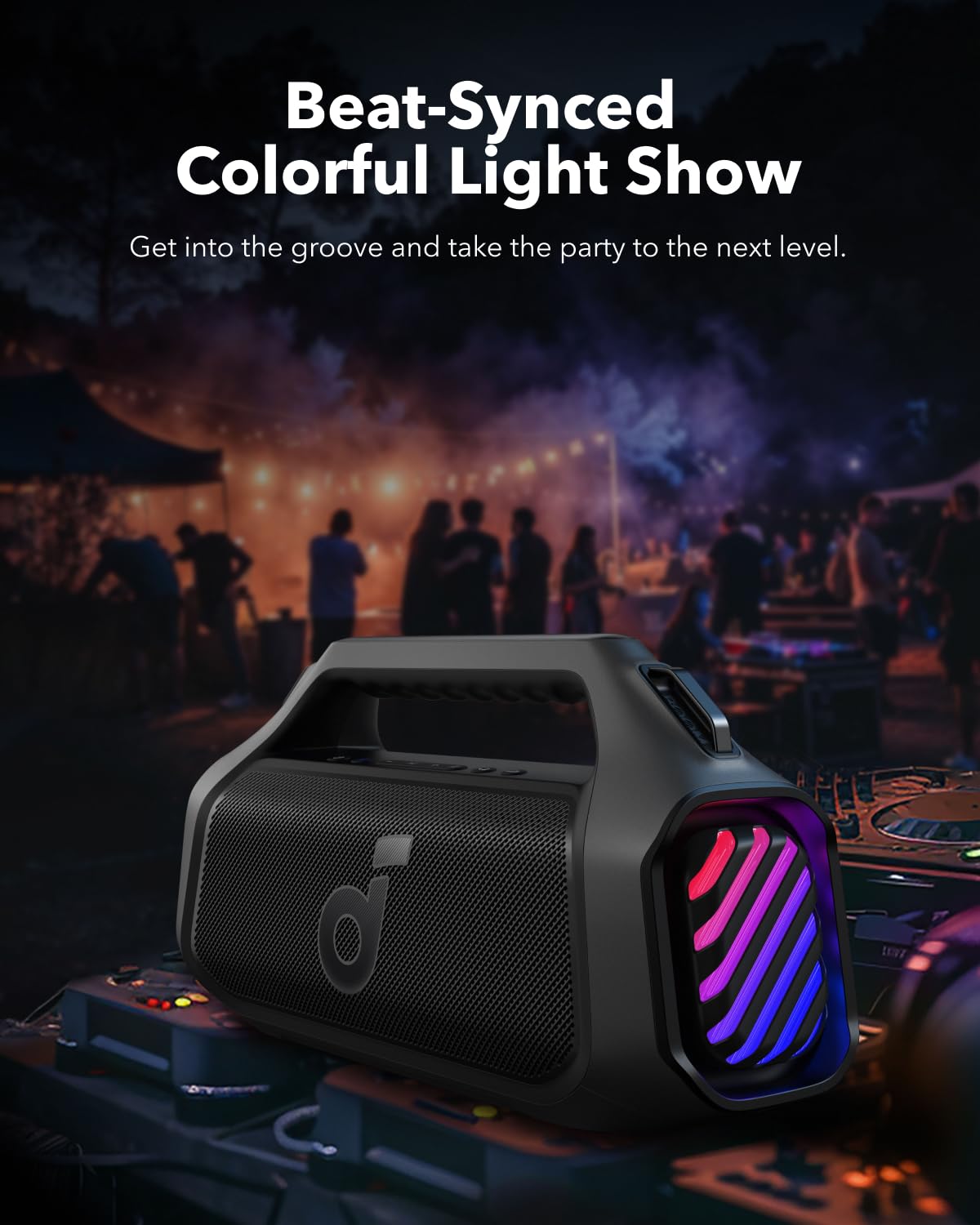 Soundcore Boom 2 Plus Outdoor Speaker, 140W, 2+2 Channel, Bassup 2.0, 20H, Fast Charge, Ipx7 Waterproof, Rgb Lights, Usb C, Powe