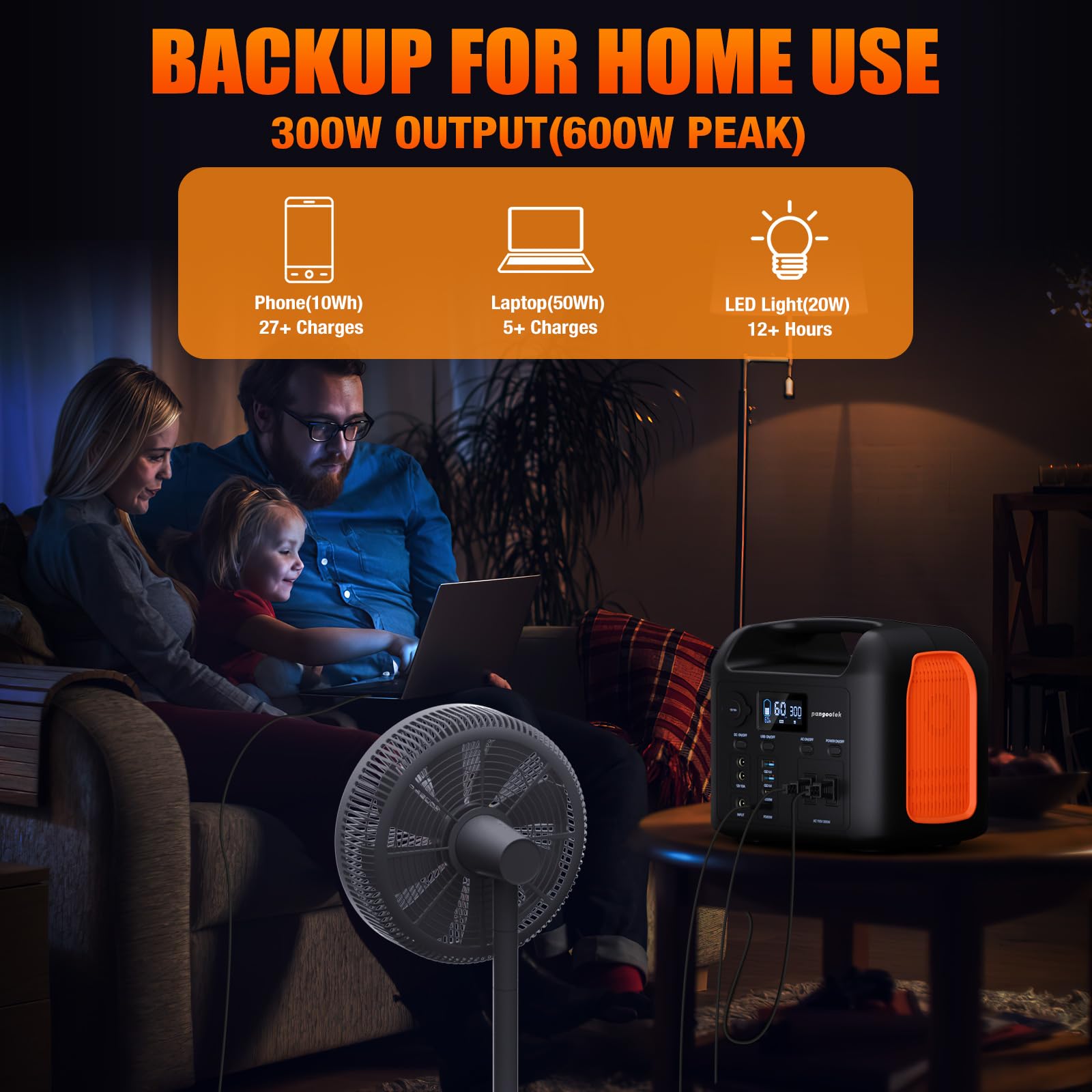 Portable Power Station, 300W (600W Peak) 299Wh Lifepo4 Solar Generator Pure Sine Wave 110V Ac Car Outlets Pd 60W Qc3.0 Backup Po