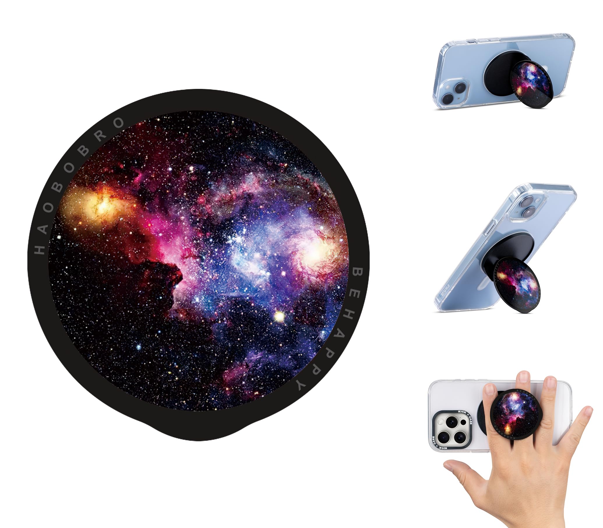 Haobobro Foldable Phone Stand Holder - Magnetic Cell Phone Grip - Compatible with Mag Safe - Removable Kickstand for iPhone 15/1