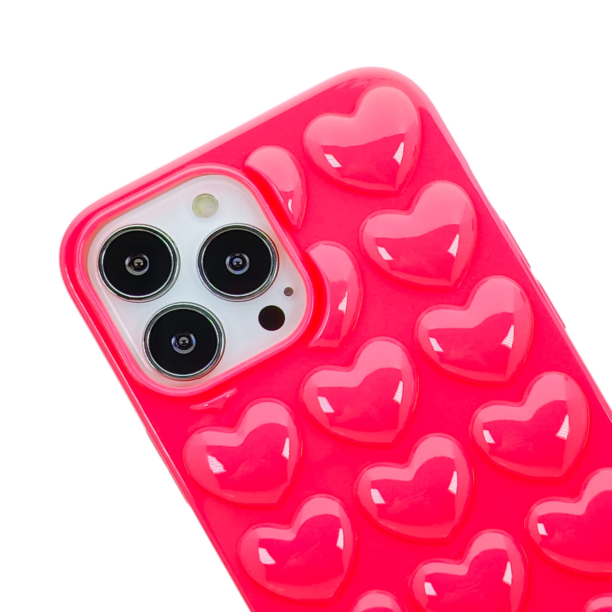 Dmaos Iphone 13 Mini Case For Women, 3D Pop Bubble Heart Kawaii Gel Cover, Cute Girly For Iphone13 Mini 5.4 Inch - Hot Pink