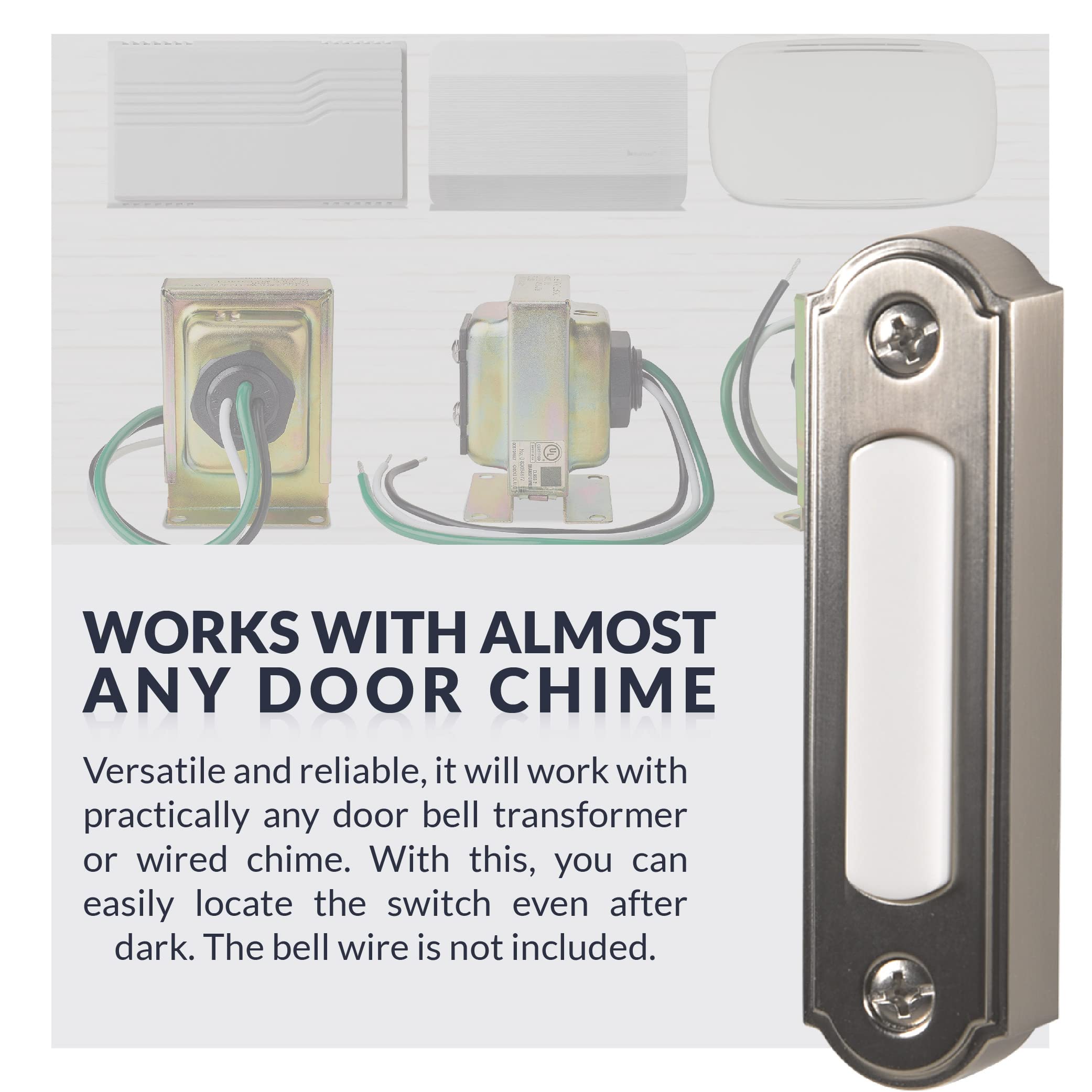 Newhouse Hardware Led Lighted Metal Door Chime Push Button (Satin Nickel) | Surface Mount Lighted Door Bell Button | Replacement