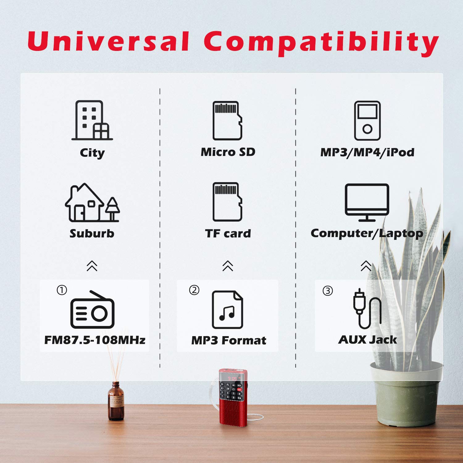 Prunus J 328 Mini Portable Pocket Fm Radio Mp3 Walkman Radio With Recorder, Lock Key, Sd Card Player, Rechargeable Battery Operated(No Am) Red