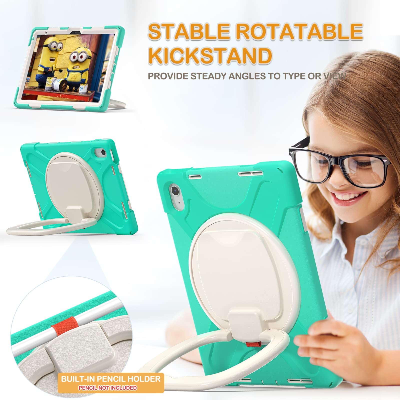 Braecn Kids Case For Ipad 10Th Generation 10.9    2022 A2696 A2757 A2777 Shockproof Silicone Cover With Screen Protector/Pencil