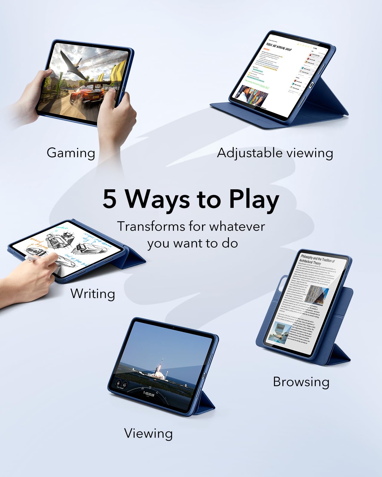 Esr For Ipad Pro 13 Inch Case M4(2024), Ipad Pro 13 Case With Pencil Holder, Removable Magnetic Cover, Vertical Stand, Fully Supports Pencil Pro And Pencil(Usb C), Rebound 360 Series, Dark Blue