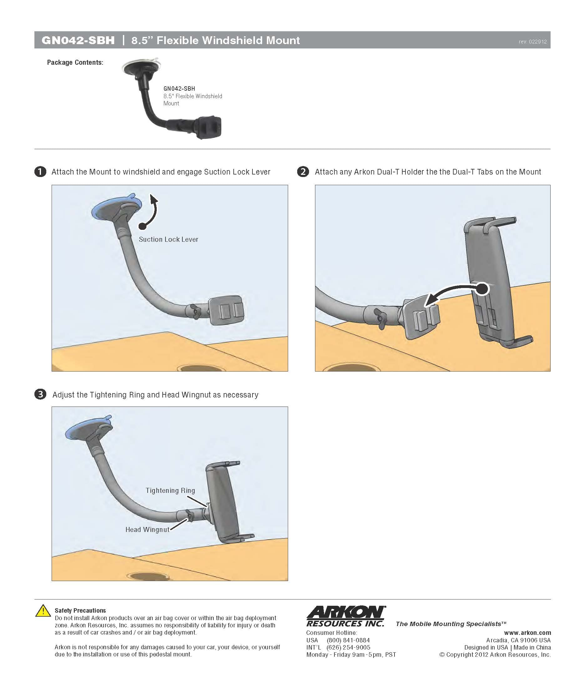 Arkon Replacement Upgrade Or Additional Windshield Suction Mounting Pedestal With Flexible Gooseneck Dual T Pattern Compatible