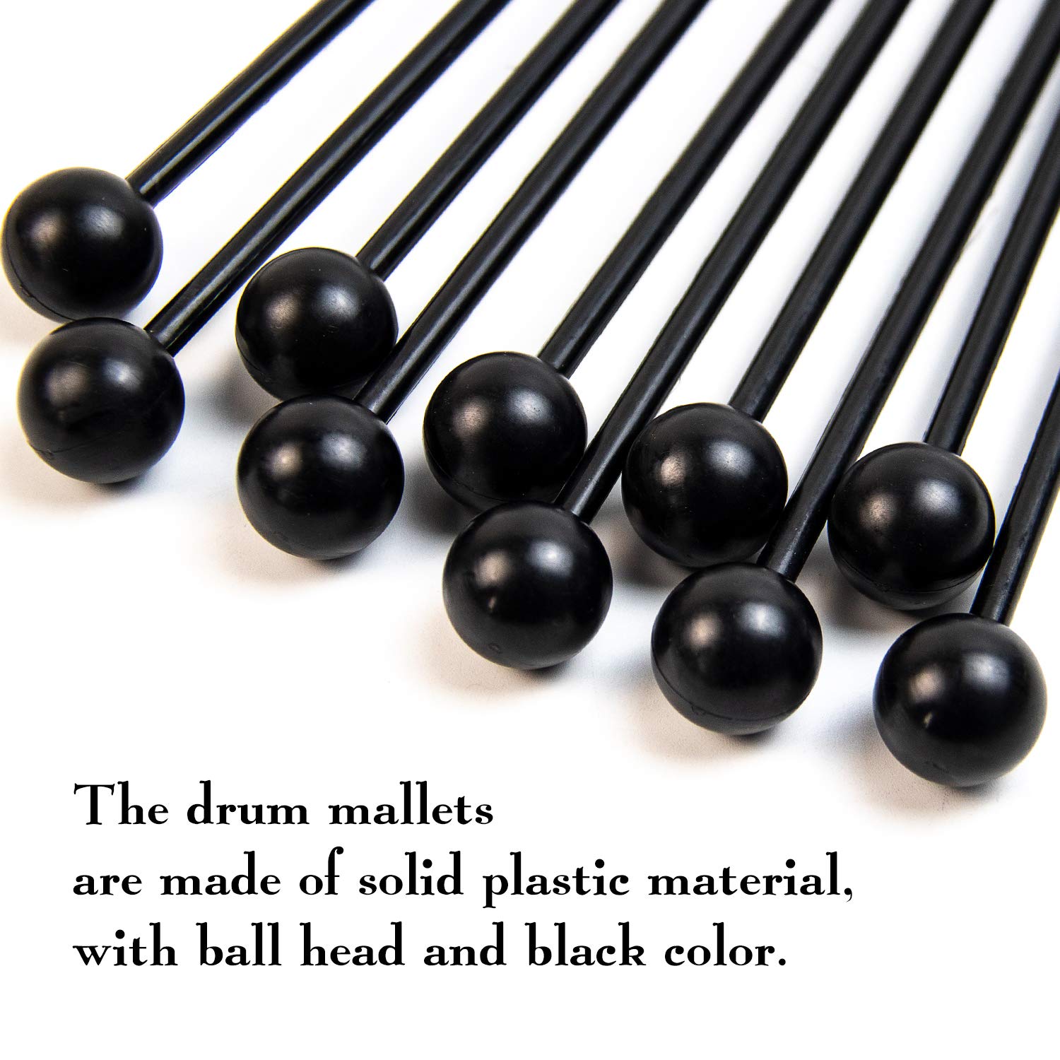 Framendino, 10 Pack Plastic Bell Mallets Solid Drum Percussion Sticks Hammer For Drum Chime Xylophone 11 Inch Long Black