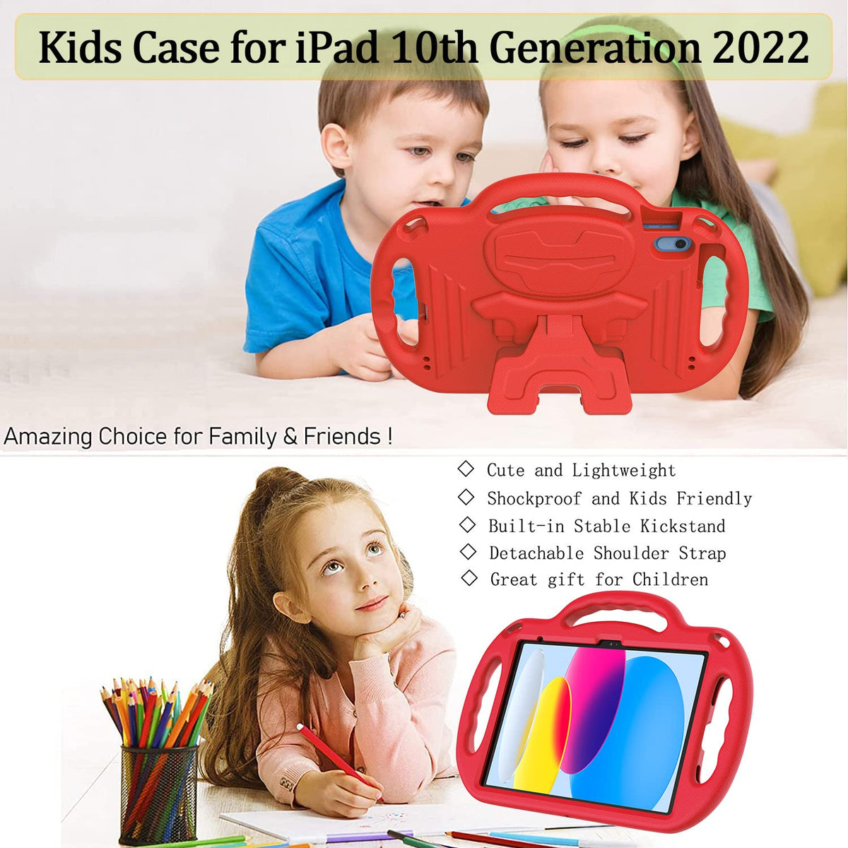 LTROP Kids Case for iPad 10th Gen 10.9 Inch 2022 with Shoulder Strap H ...