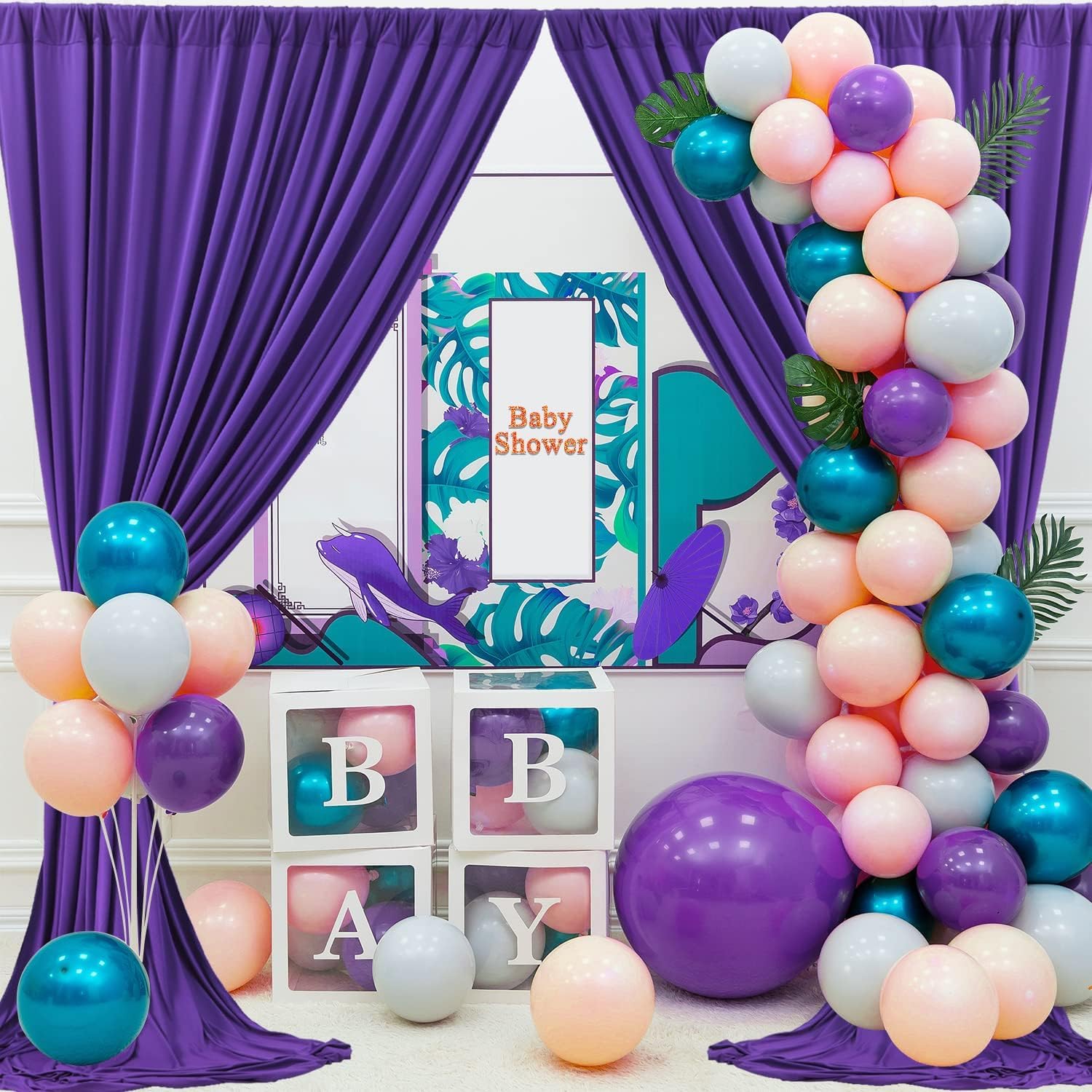 10X8 Ft Wrinkle Free Purple Backdrop Curtains For Parties, Tihck Fabric Backdrop Drapes For Mermaid Birthday Wedding Photography