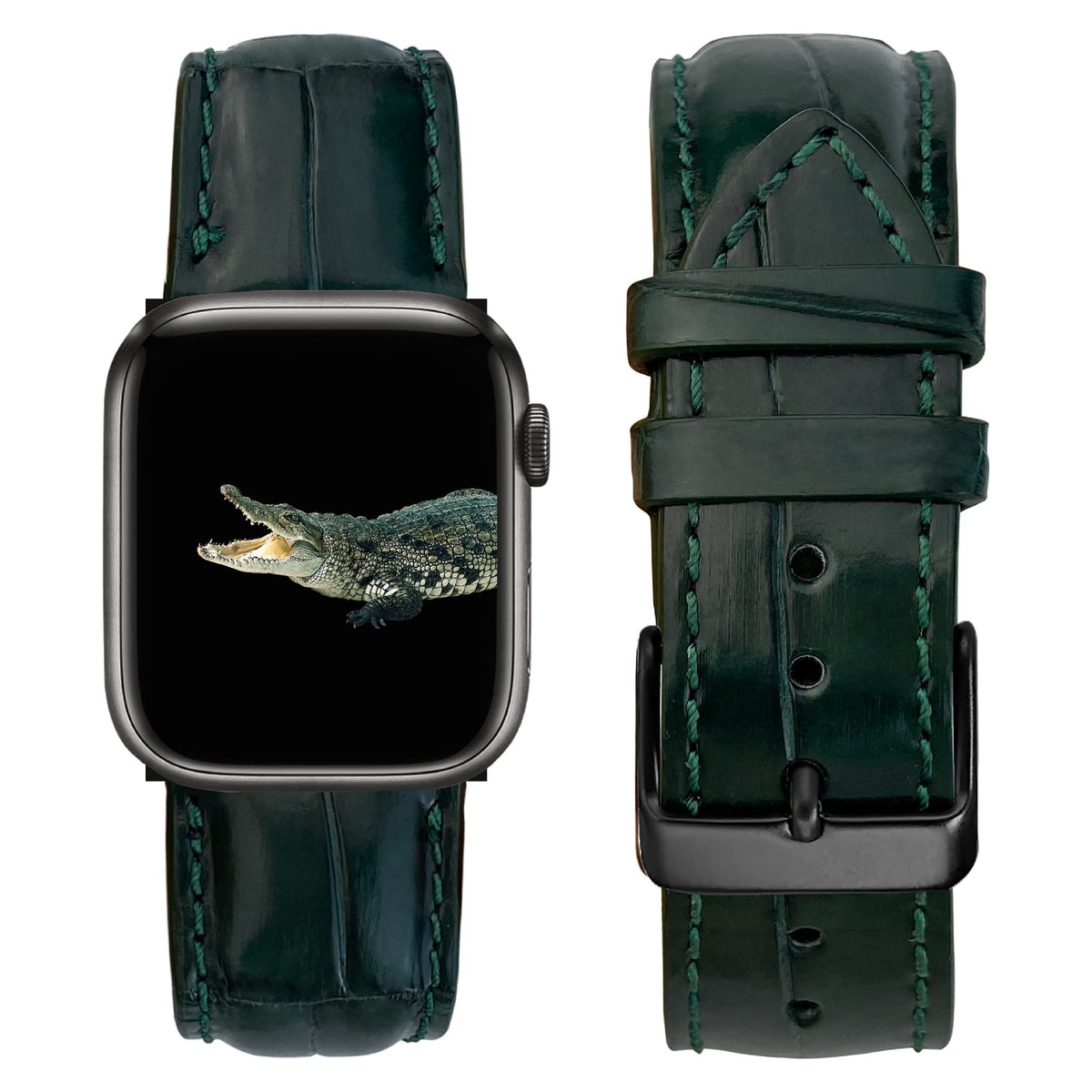Green Crocodile Leather Band Compatible For Apple Watch 41Mm 40Mm 38Mm For Iwatch Men Alligator Replacement Strap Smartwatch Ser