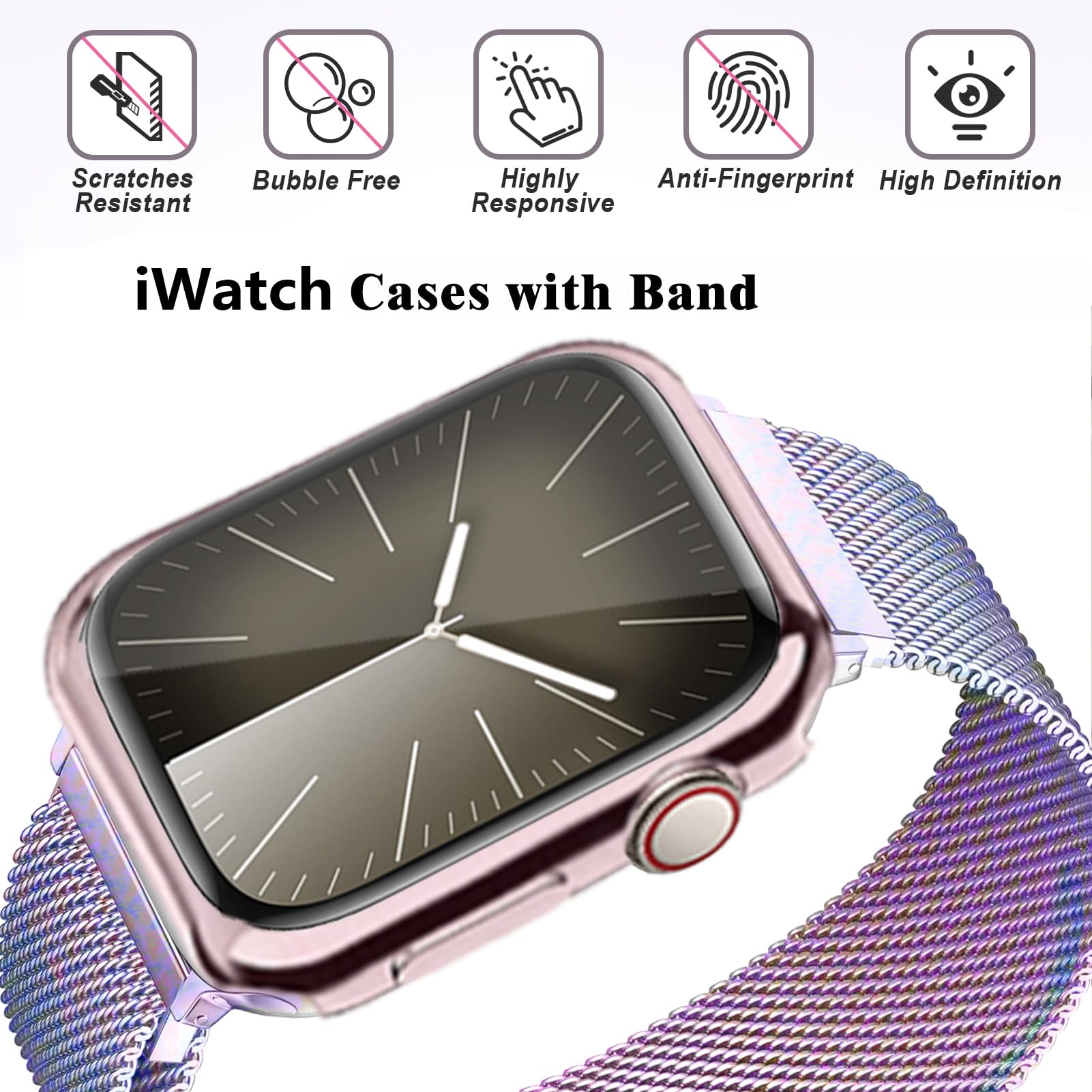 Magnetic Band And Case For Apple Watch Band 41Mm 40Mm 38Mm 46Mm 45Mm 44Mm 42Mm Women/Men,Stainless Steel Milanese Loop Bracelet