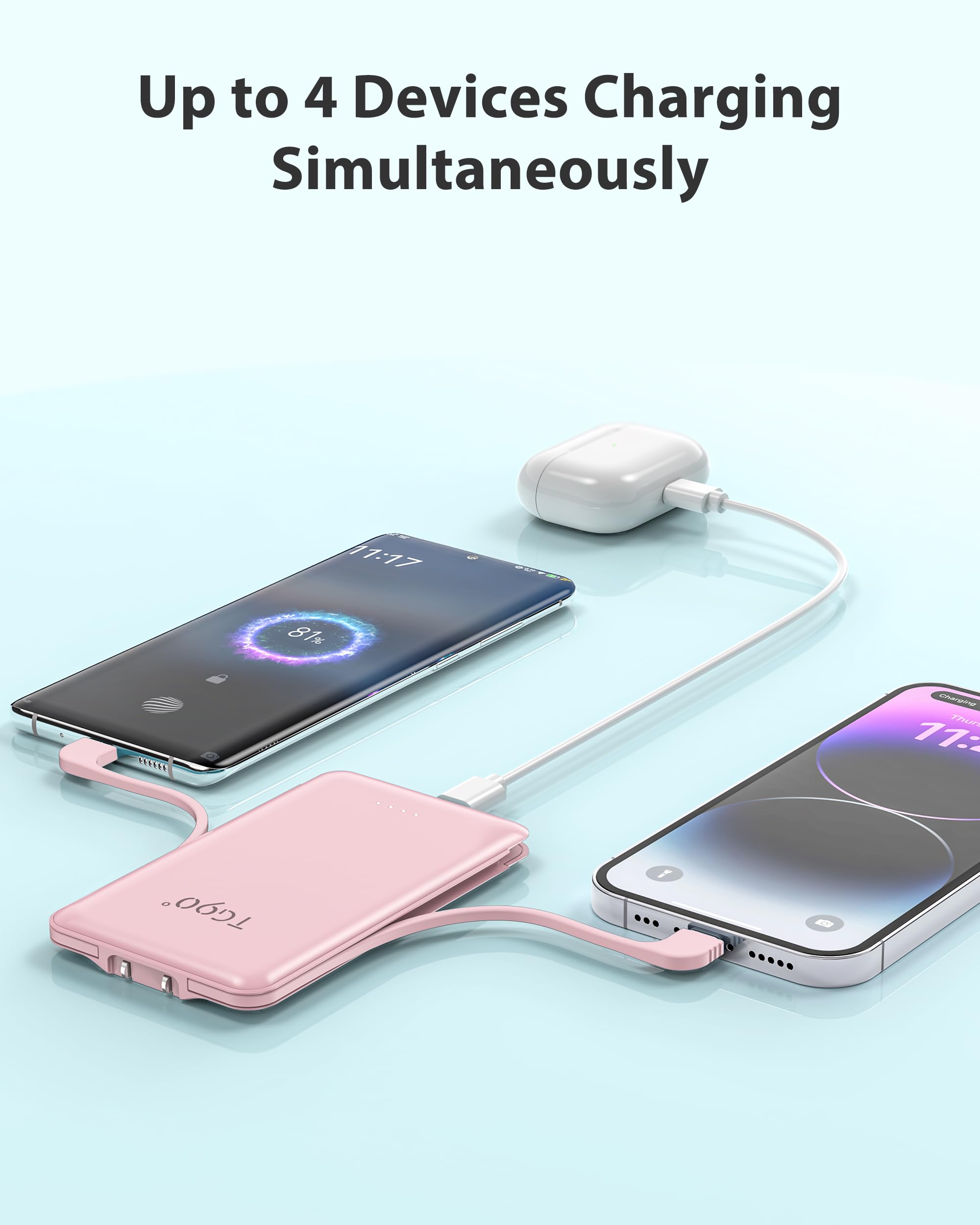 Tg90 Portable Charger Power Bank, Ultra Small 5000Mah Battery Pack With Built In Foldable Ac Wall Plug And Cables, Usb C Cell Ph