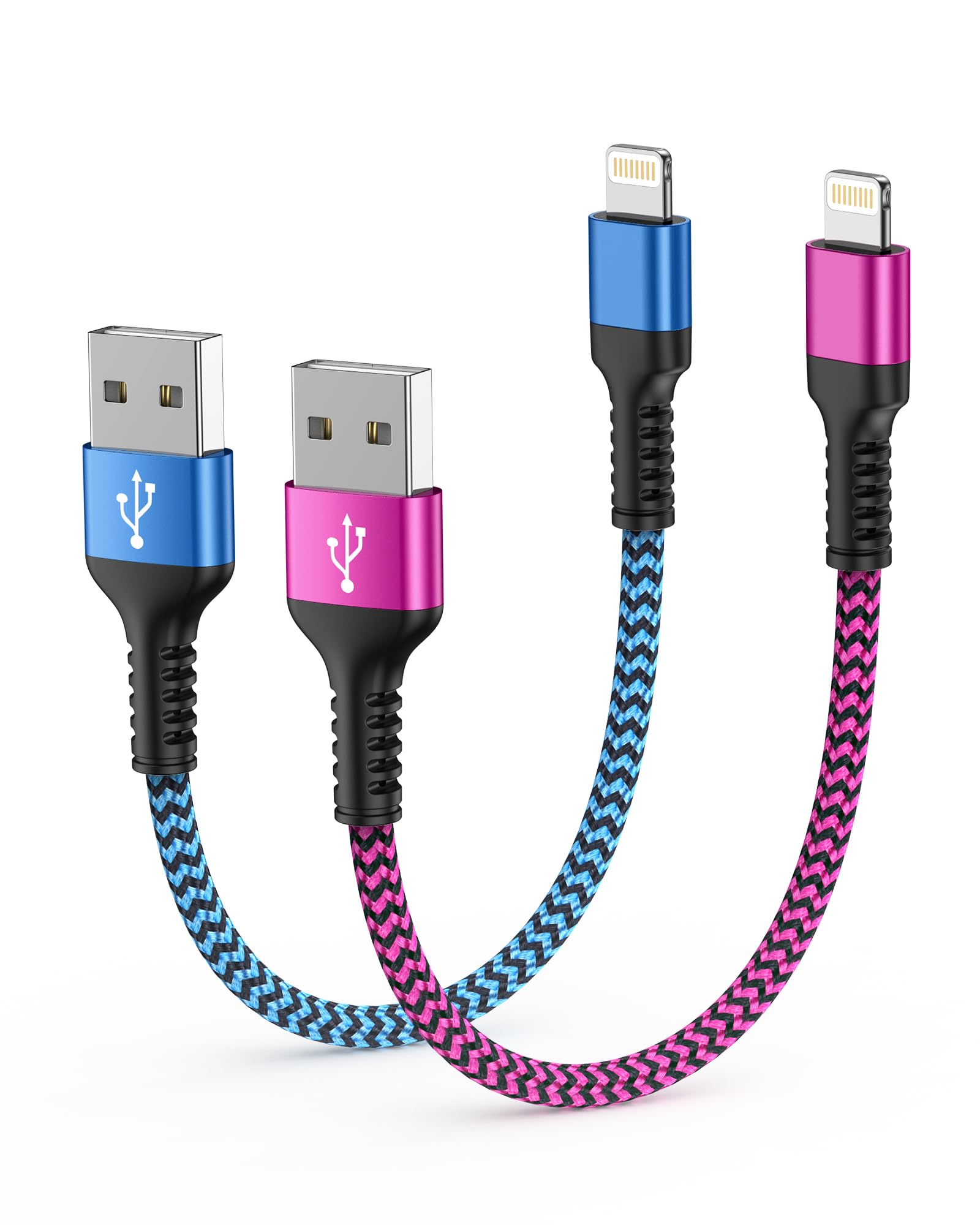 Short Iphone Charger Cord, Usb A To Lightning Cable 1Ft/2Pcs [Apple Mfi Certified] Braided Fast Charging Wire Data Line For Ipho