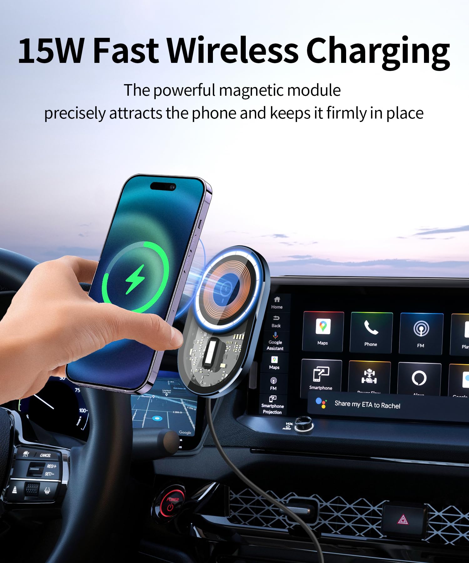 Masergogo Wireless Charging Car Phone Holder For Honda Accord/Hybrid 2023-2025 Accessories 12.3 Inch Screen Fixed Clip,360 Rotat