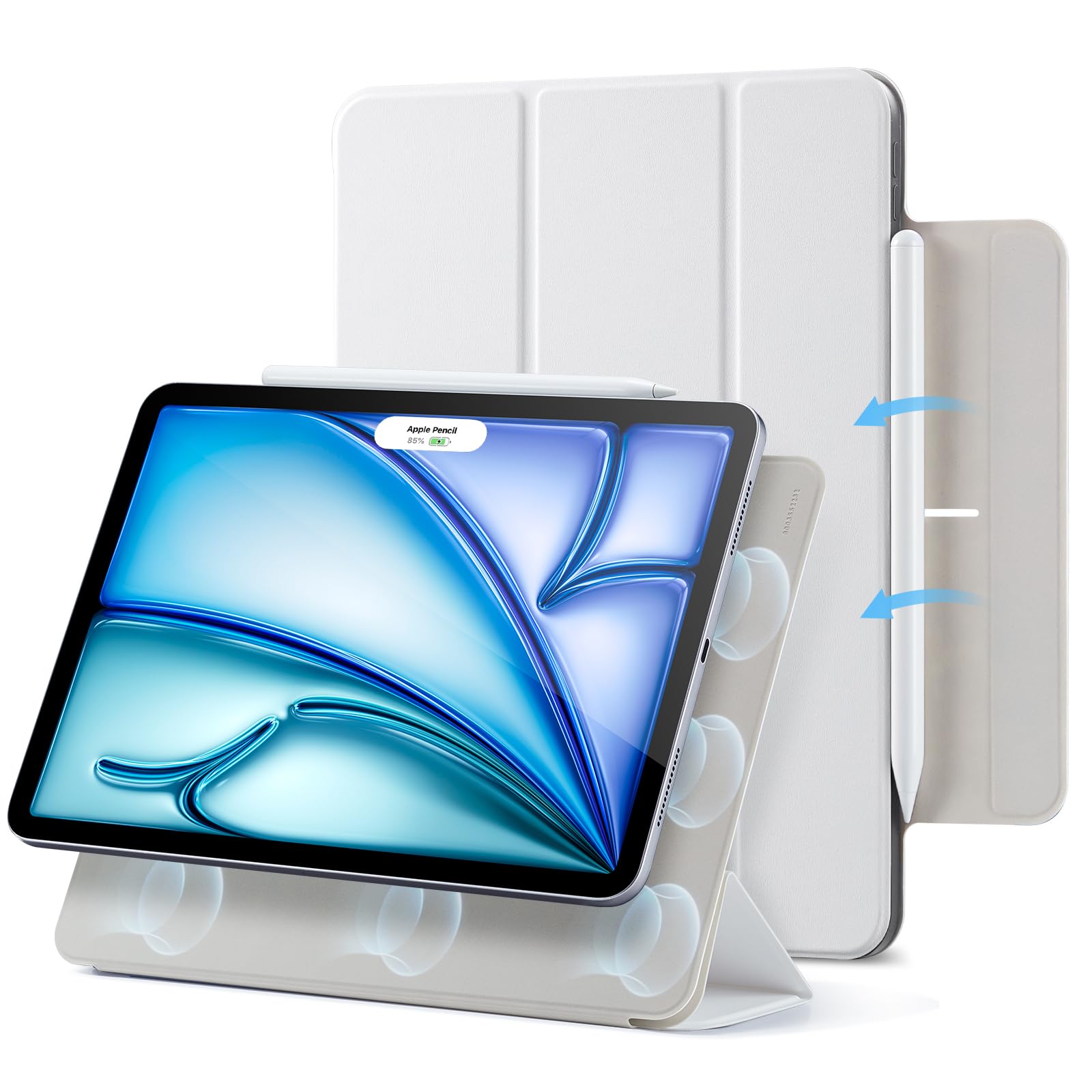 Esr For Ipad Air 11 Inch Case M3/M2 (2025/2024), Ipad Air 5Th/4Th Gen (2022/2020), Powerful Magnetic Attachment, Slim Trifold Stand Case, Auto Wake/Sleep, Durable Protection, White